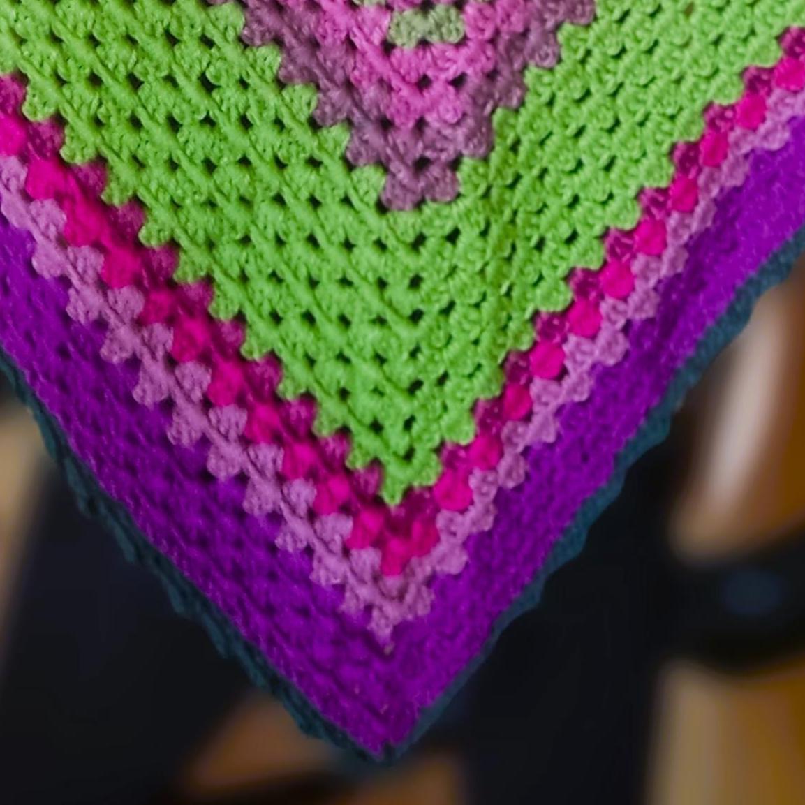 Crochet Granny Square Triangle Scarf - Multicolor Striped Wrap Shawl
