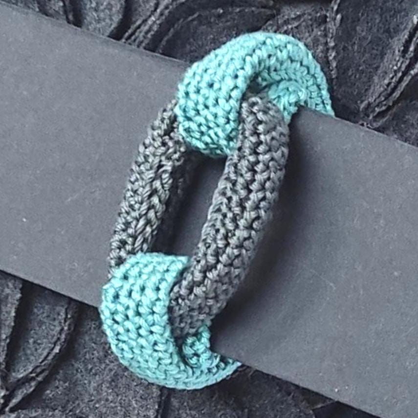 Beige & Brown Crochet Cuff Bracelet - Chunky Cotton Statement Bangle