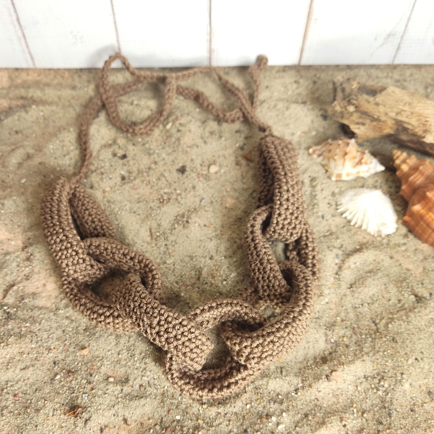 Brown Chunky Crochet Statement Necklace - Handmade Braided Cotton Jewelry