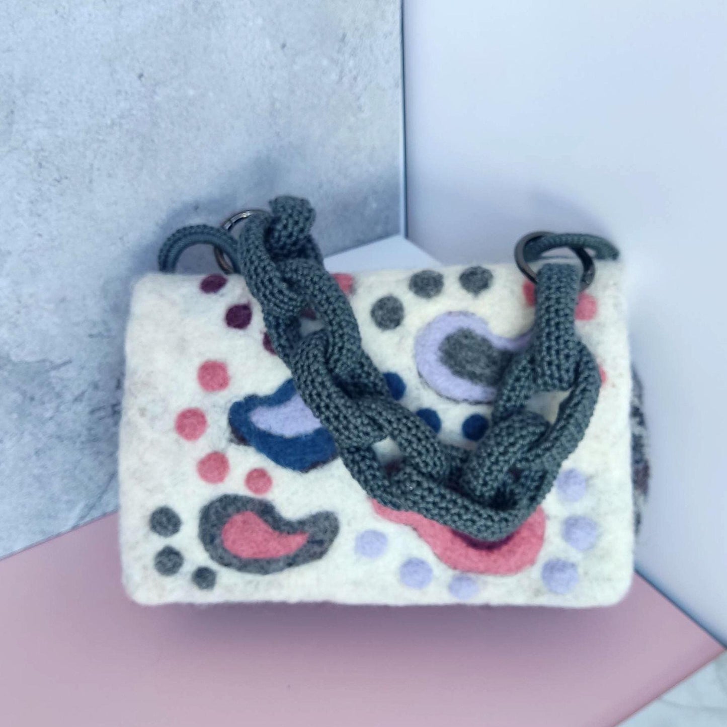 Felted Wool Shoulder Bag - Handmade Purse with Crochet Handle