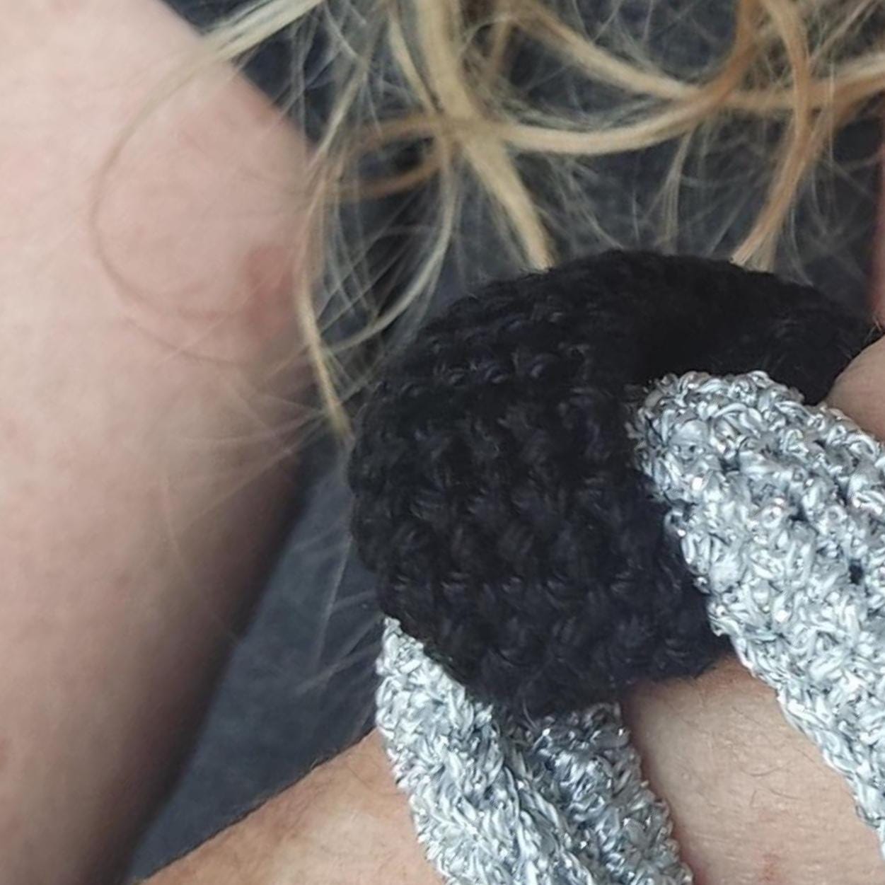 Black & Silver Braided Crochet Cuff Bracelet - Chunky Statement Jewelry