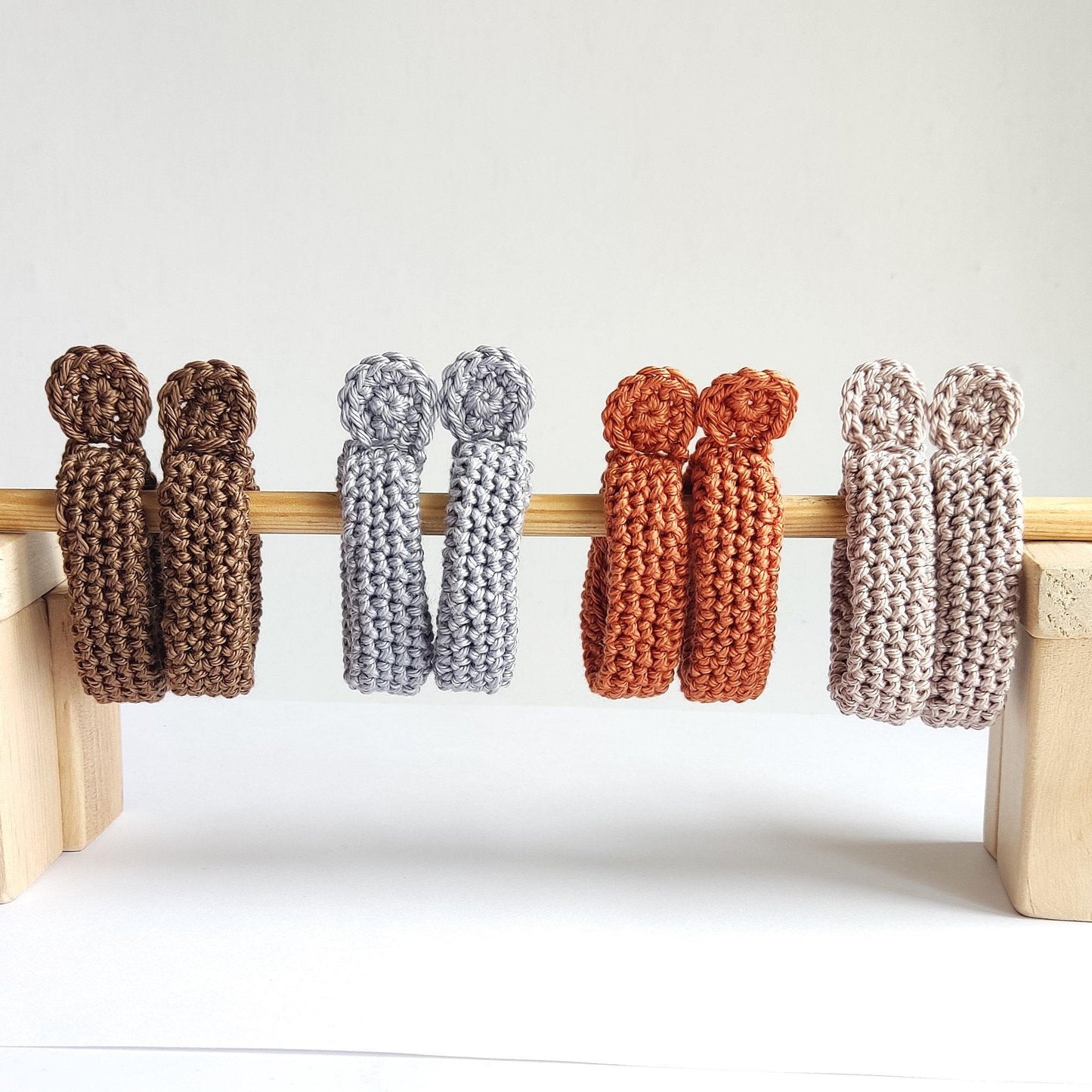 Blue Crochet Hoop Earrings: Cotton Yarn, Gold Plated Studs