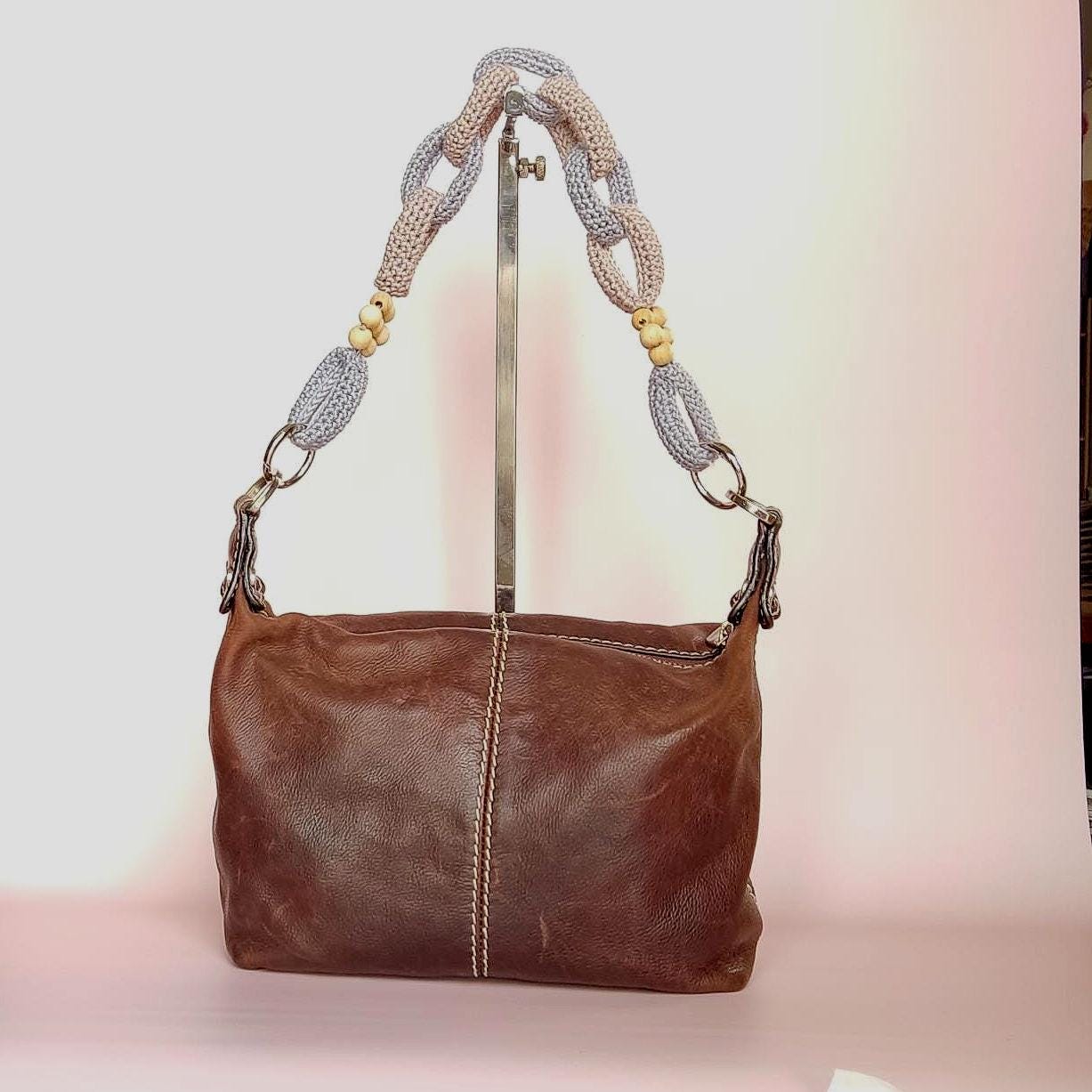 Crochet Purse Handles with Wooden Daisy Charms - Colorful Cotton Chain Bag Straps, Replacement