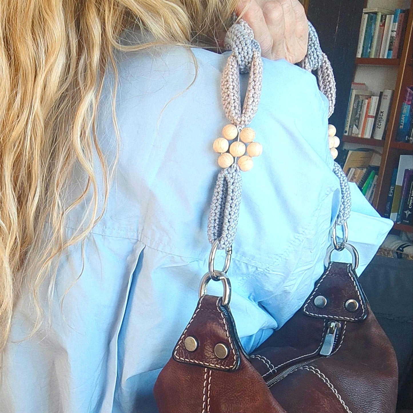 Crochet Purse Handles with Wooden Daisy Charms - Colorful Cotton Chain Bag Straps, Replacement