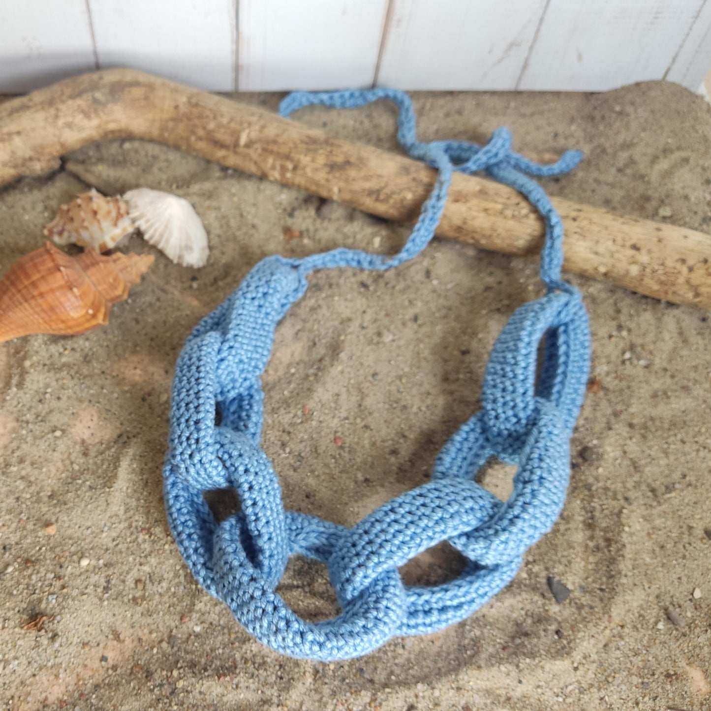 Chunky Crochet Cotton Statement Necklace: Turquoise Spring Summer Jewelry