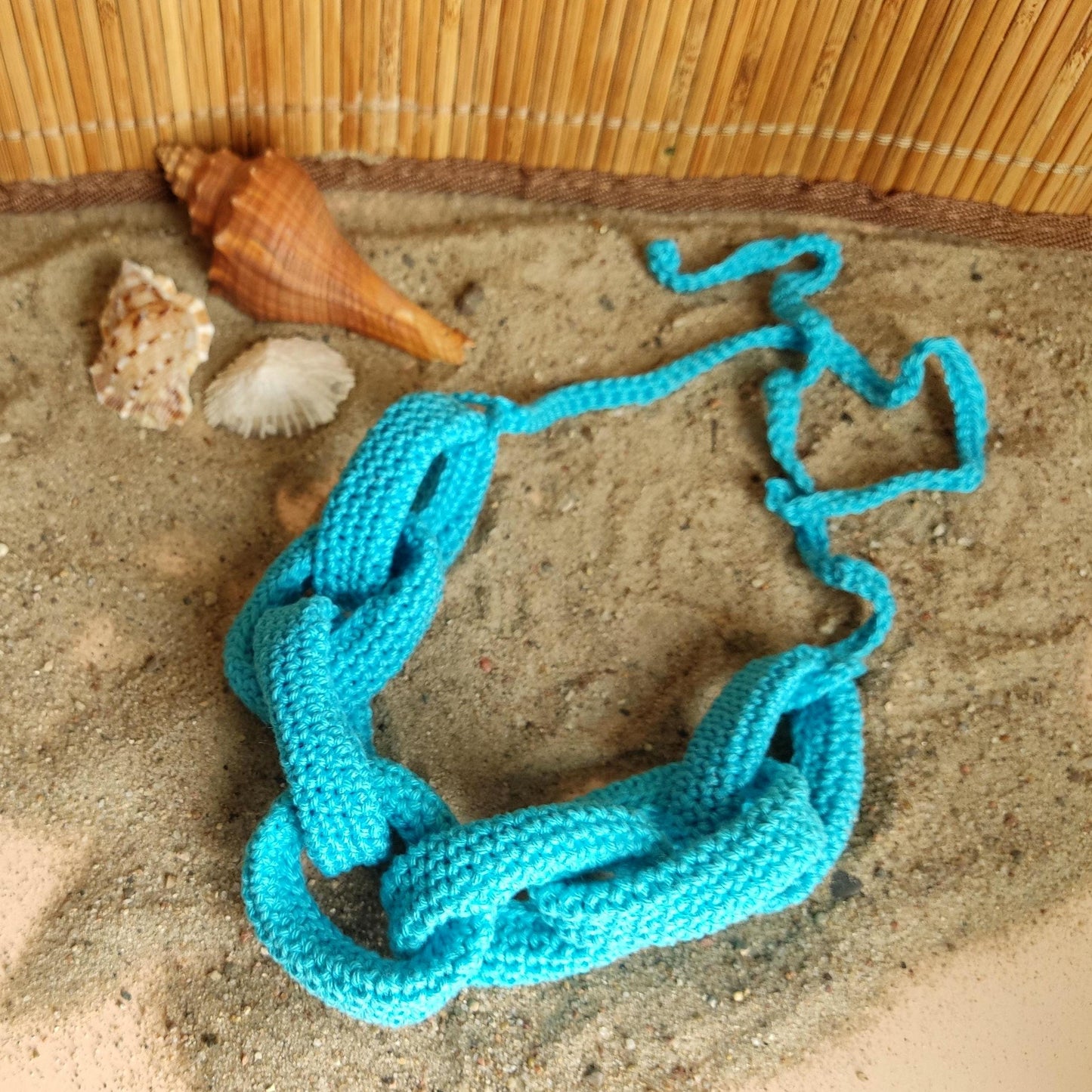 Chunky Crochet Cotton Statement Necklace: Turquoise Spring Summer Jewelry