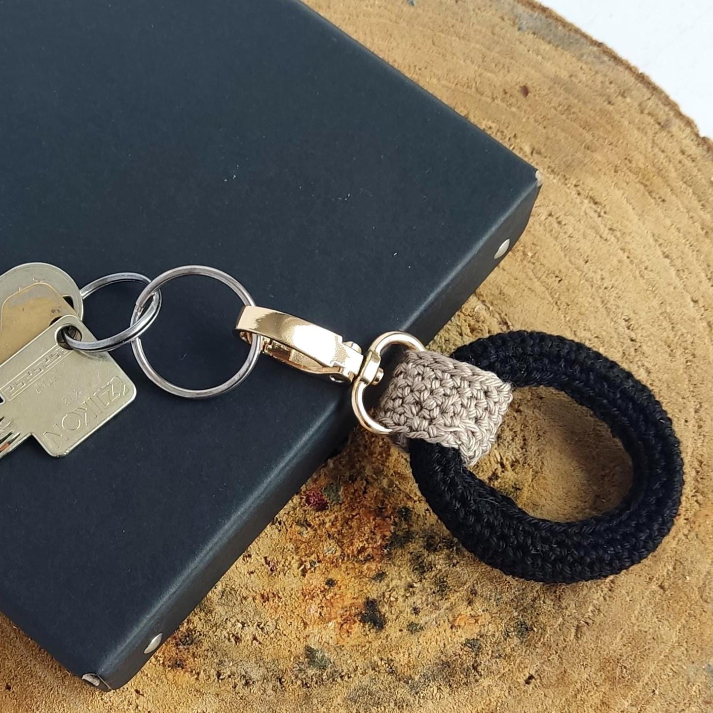 Crochet Keychain - Minimalist Car Keyring, Handbag Charm, Gift for Her & Him