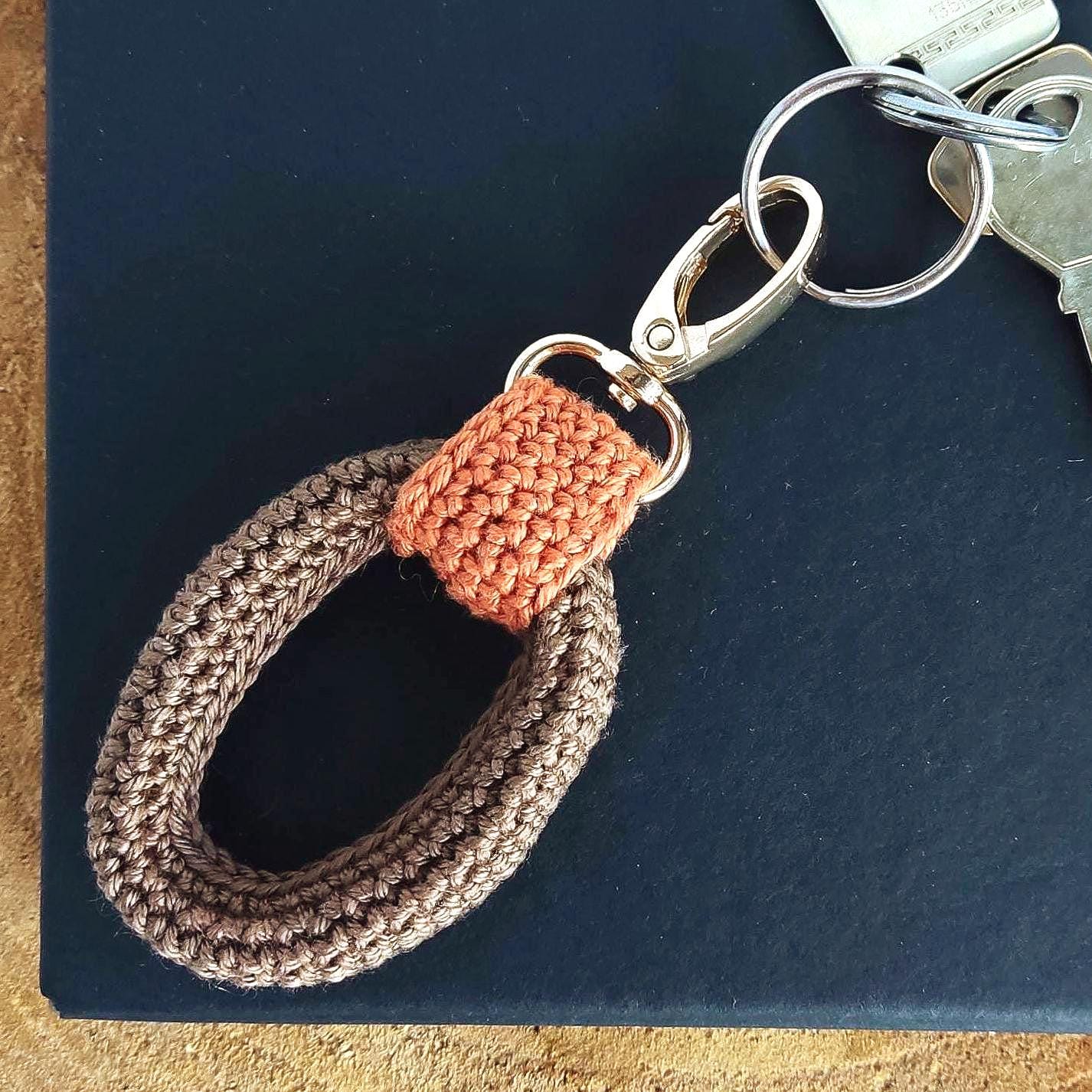Crochet Keychain - Minimalist Car Keyring, Handbag Charm, Gift for Her & Him