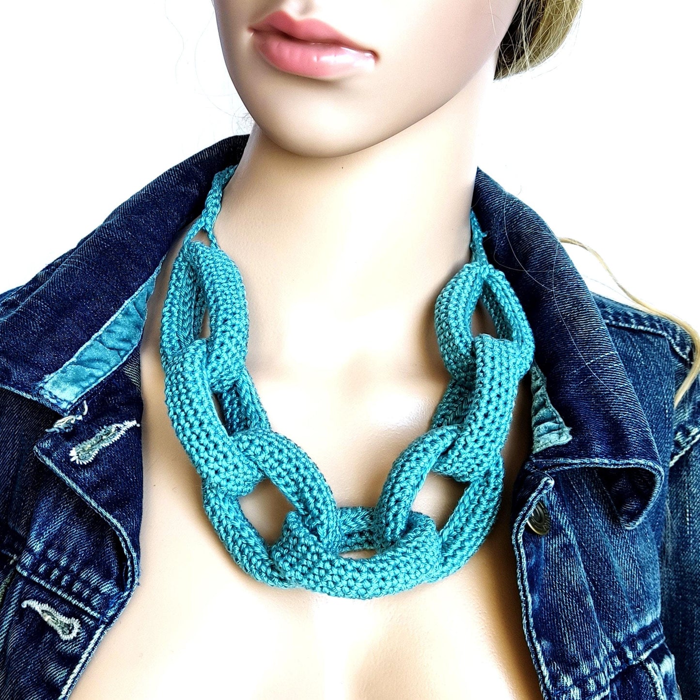 Black Chunky Braided Crochet Necklace - Handmade Cotton Statement Jewelry