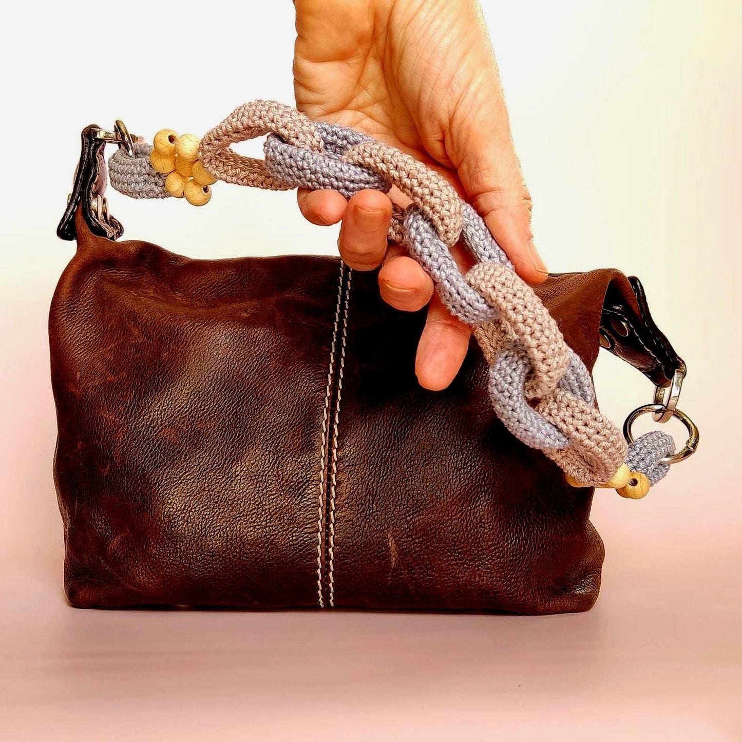 Crochet Purse Handles with Wooden Daisy Charms - Colorful Cotton Chain Bag Straps, Replacement