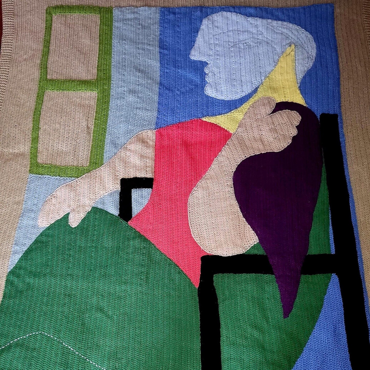 Picasso Inspired Crochet Throw Blanket - Cubist Art Sofa Decor
