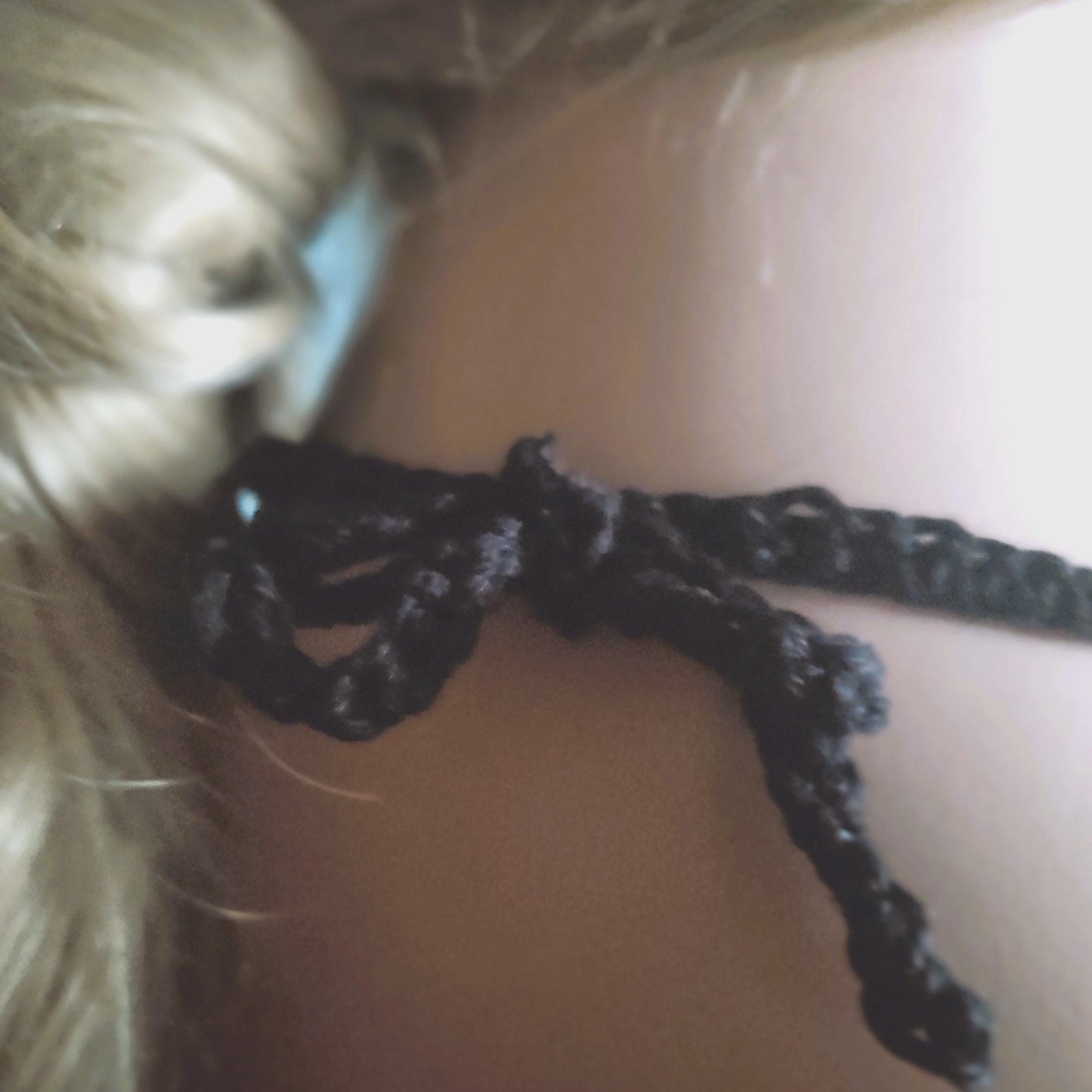 Black Chunky Braided Crochet Necklace - Handmade Cotton Statement Jewelry