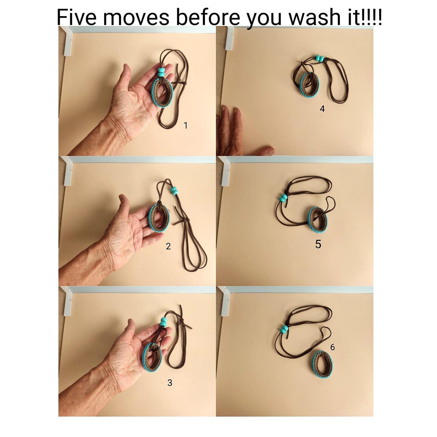 Crochet Pendant Necklace Black White with Pearl Beads - Handmade Adjustable Leather Cord, Elegant Boho Jewelry