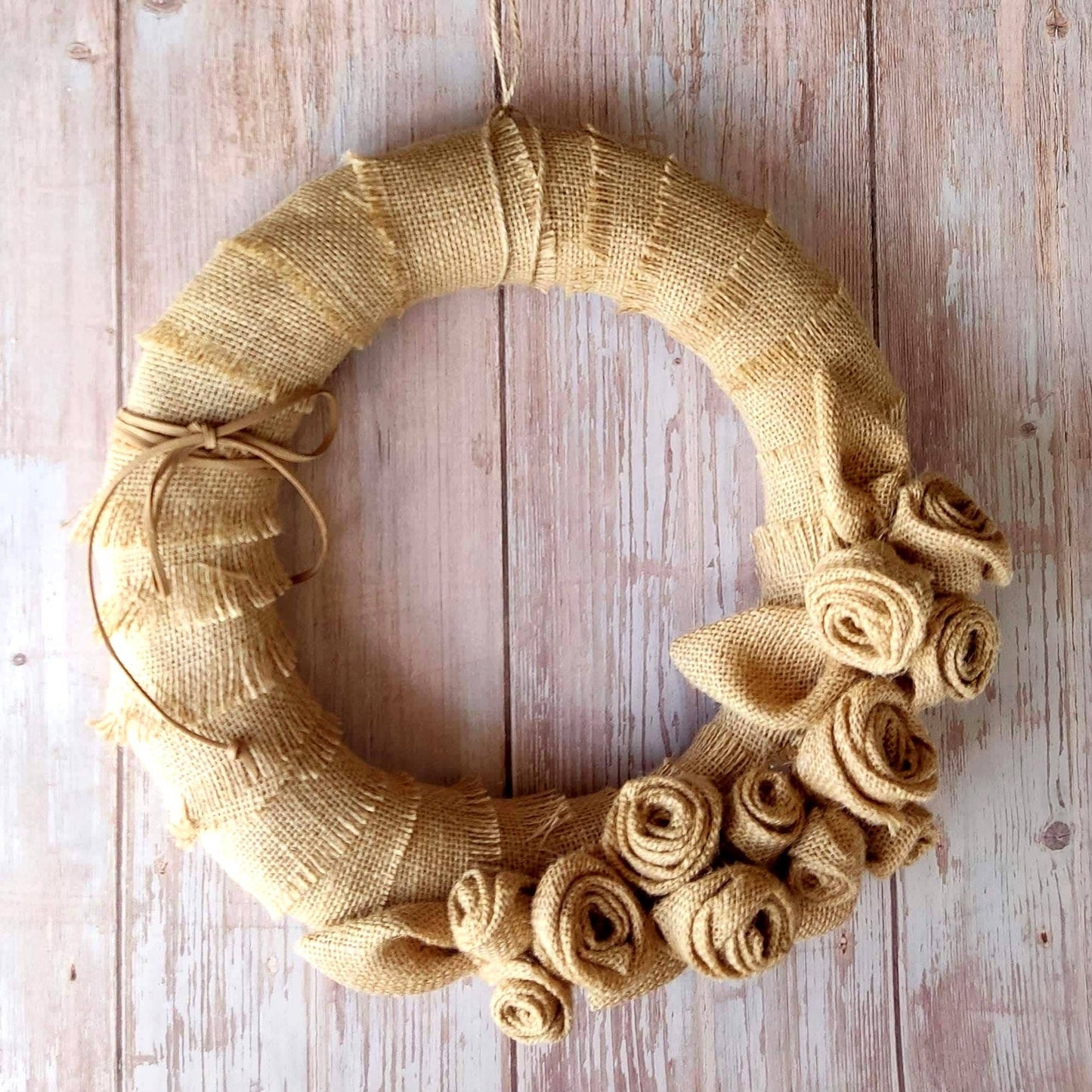 Natural Burlap Rose Wreath: Eco-Friendly Handmade Door Decor (20cm & 30cm)