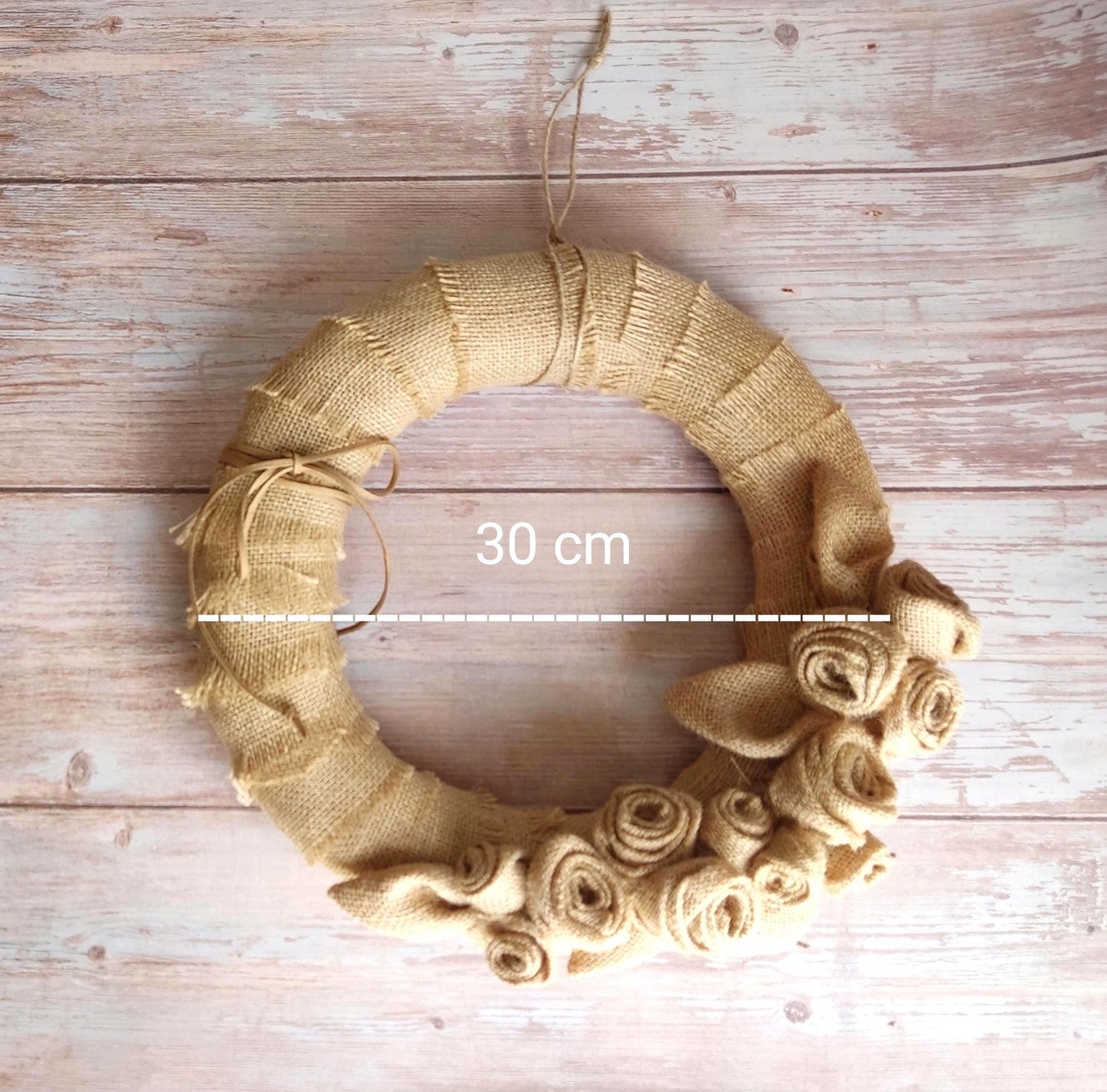 Natural Burlap Rose Wreath: Eco-Friendly Handmade Door Decor (20cm & 30cm)