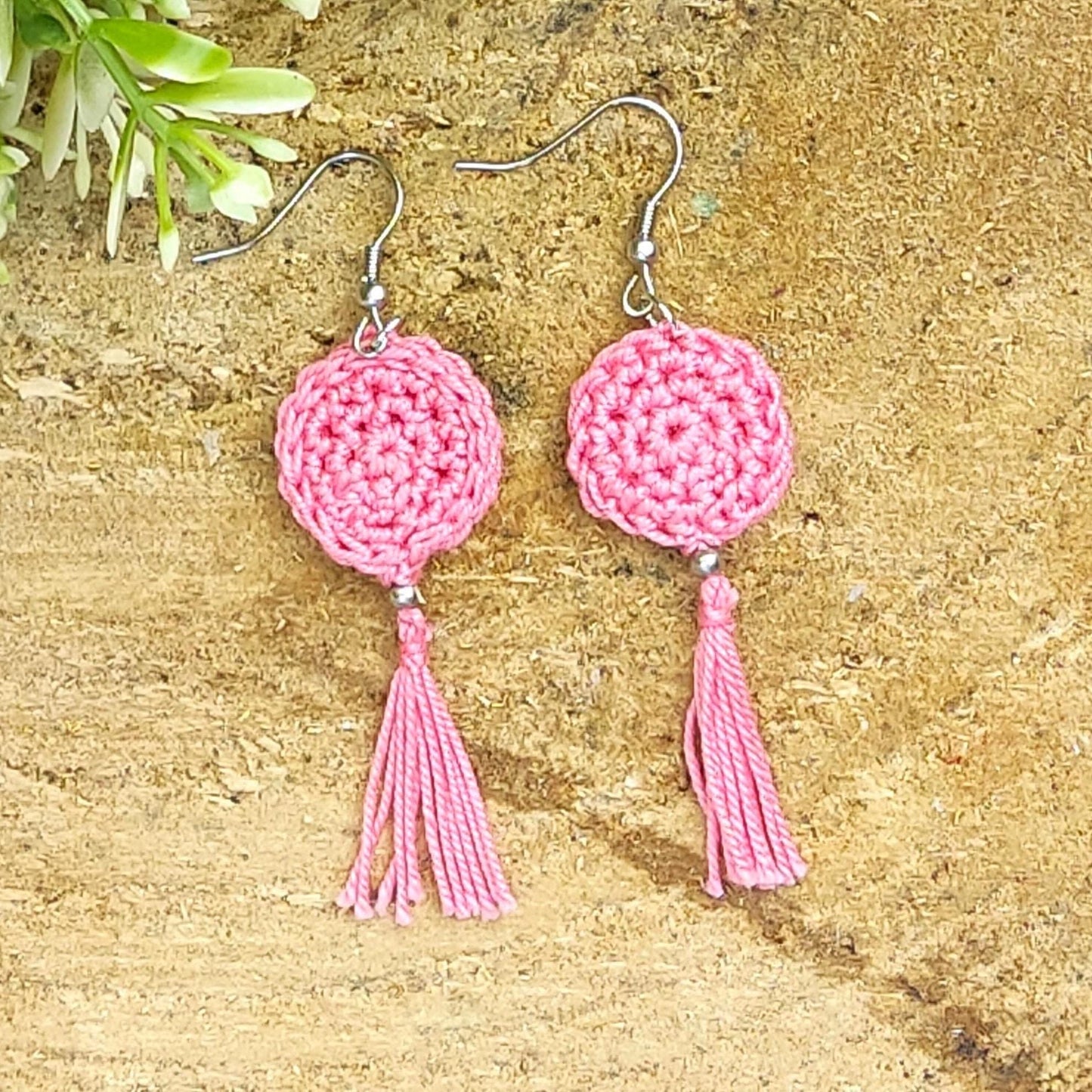 Light Pink Crochet Tassel Earrings: Elegant Boho Jewelry Gift