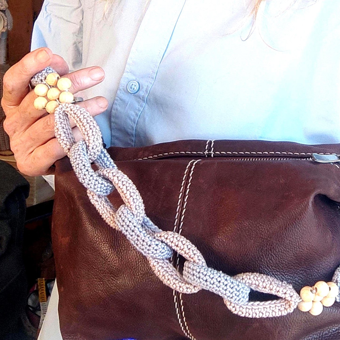 Crochet Purse Handles with Wooden Daisy Charms - Colorful Cotton Chain Bag Straps, Replacement