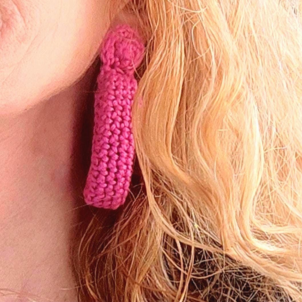 Pink Crochet Hoop Earrings: Cotton Yarn , Gold Plated Studs