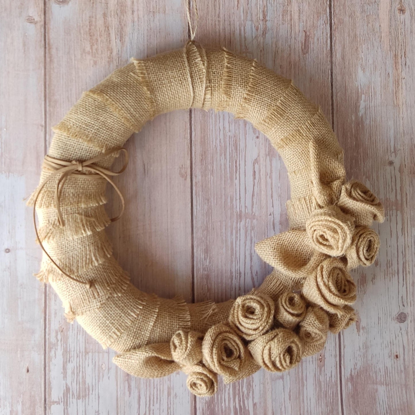 Autumn Burlap Rose Wreath: Handmade Fall Door Decor in Orange & Burgundy