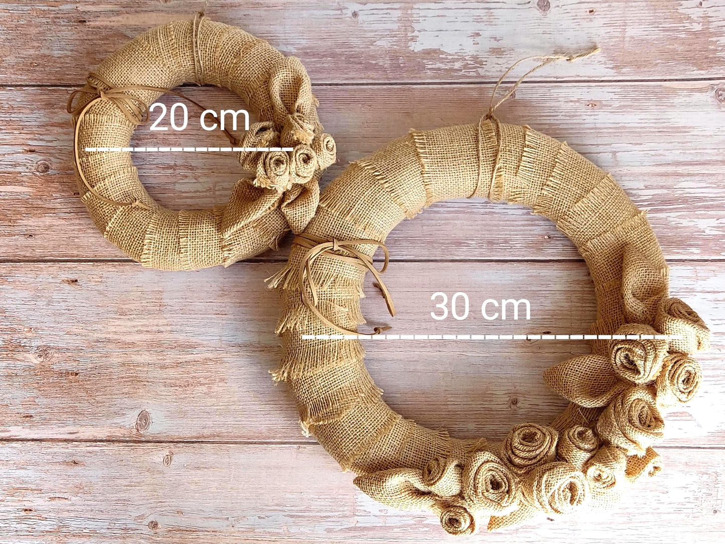 Natural Burlap Rose Wreath: Eco-Friendly Handmade Door Decor (20cm & 30cm)