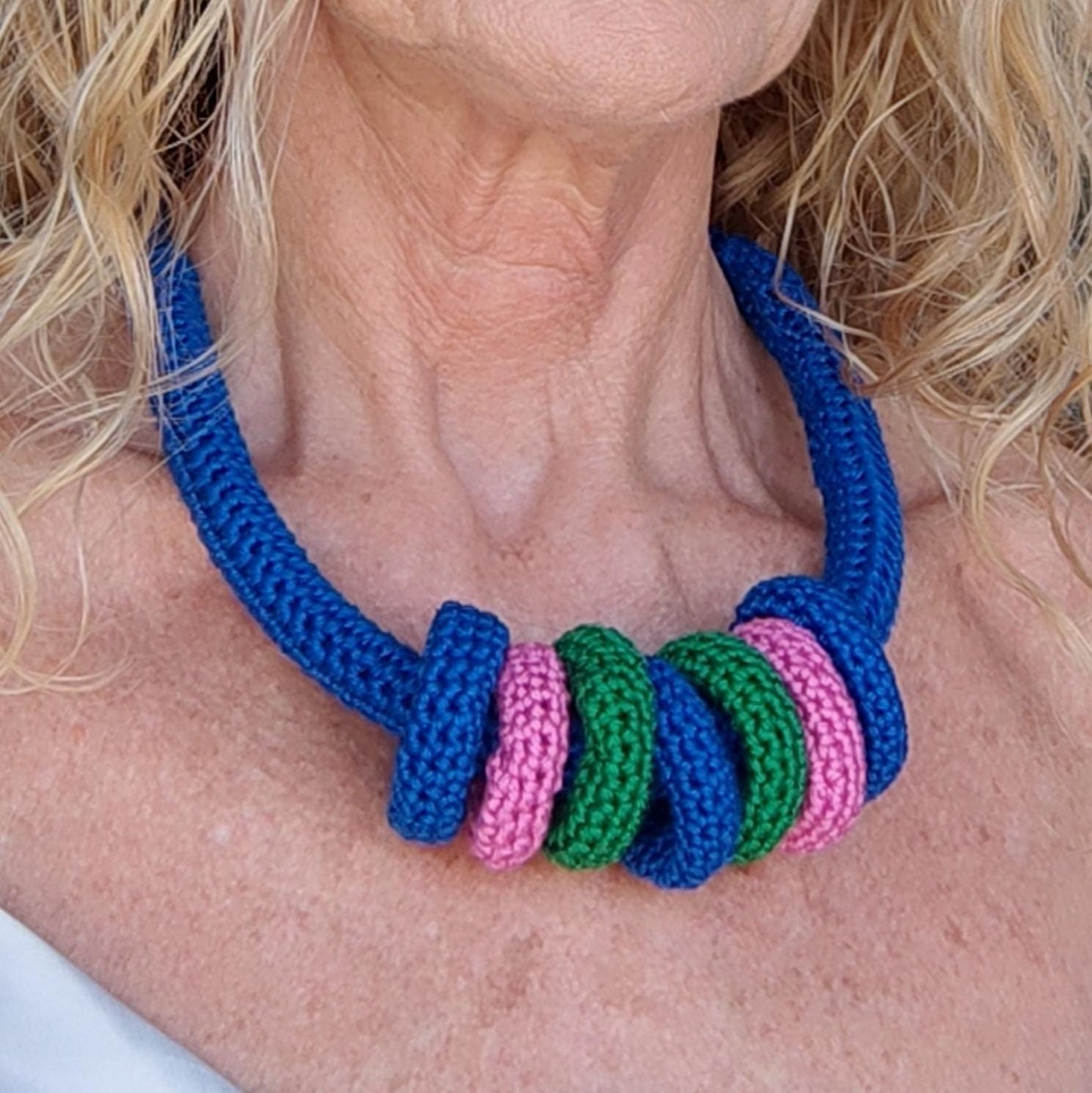 Multiway Crochet Statement Necklace - Curved Necklace & Chunky Rings, Adjustable, Customizable