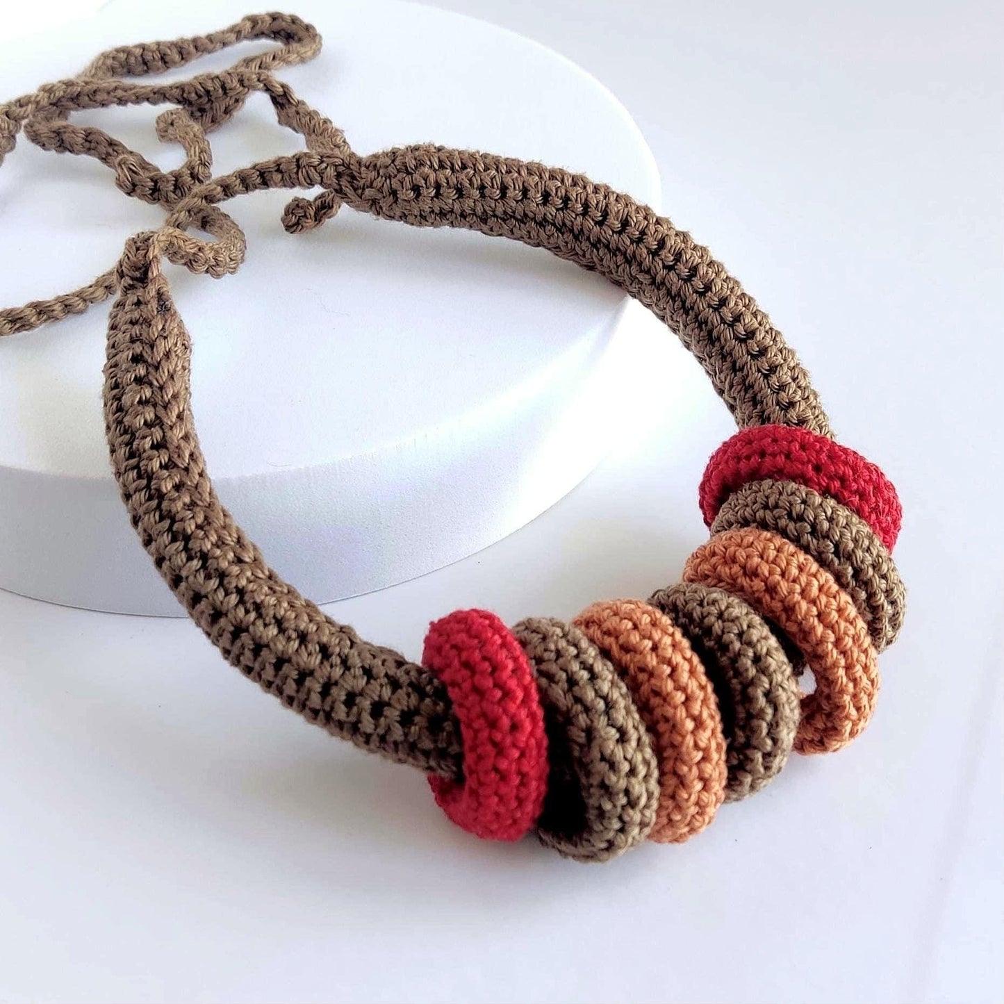 Multiway Crochet Statement Necklace - Curved Necklace & Chunky Rings, Adjustable