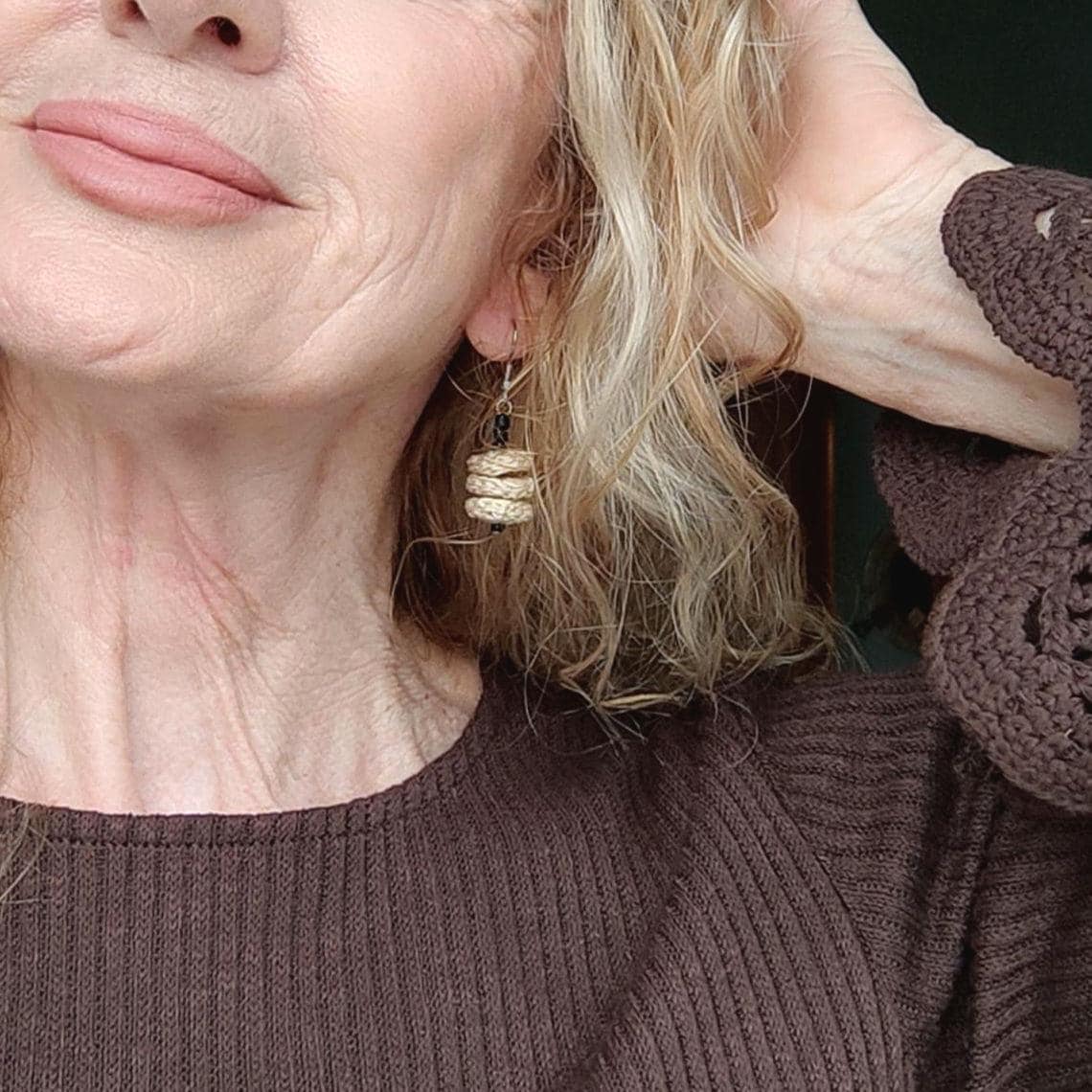 Beige  Crochet Drop Earrings: Beaded Microcrochet Cotton Jewelry
