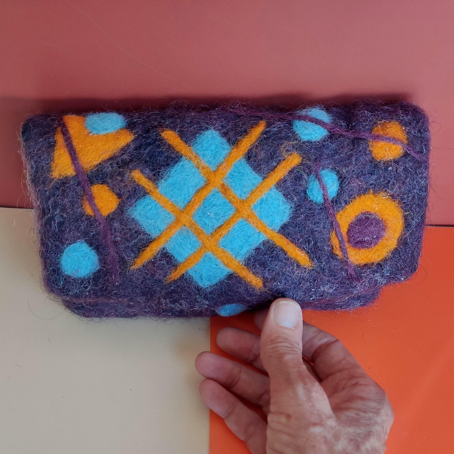 Felt Purse: Needle Felted Wallet Sunglasses Holder with Felted Button