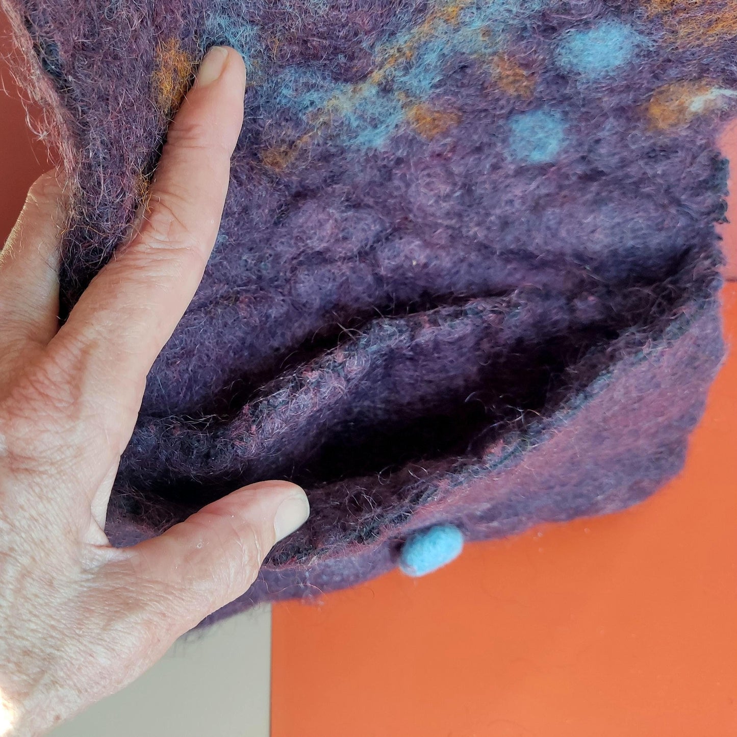 Felt Purse: Needle Felted Wallet Sunglasses Holder with Felted Button