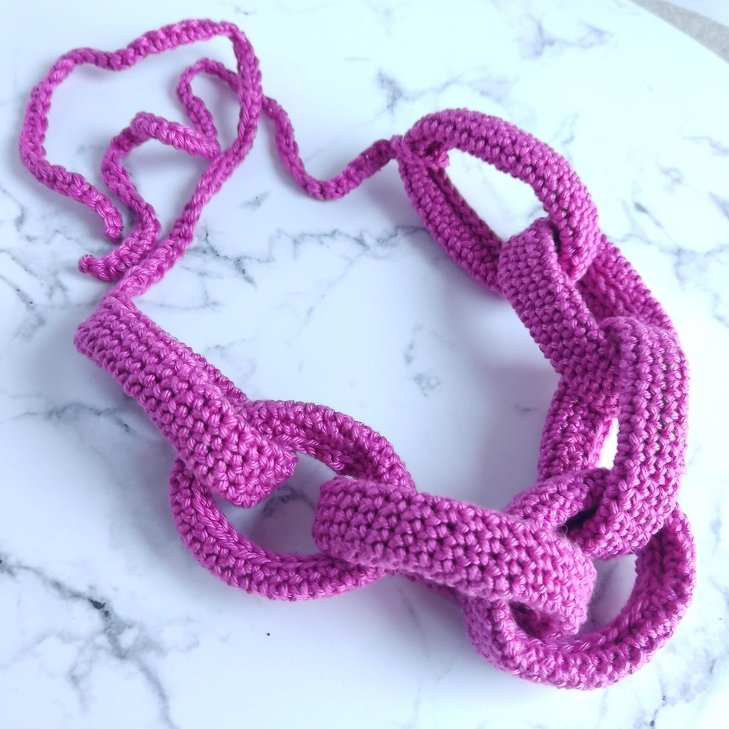 Chunky Crochet Chain Necklace: Pink Braided Statement Jewelry
