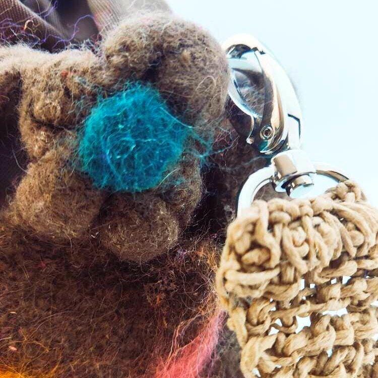 Felted Wool Bucket Bag: Crochet Jute Handle, Needle Felted Flowers