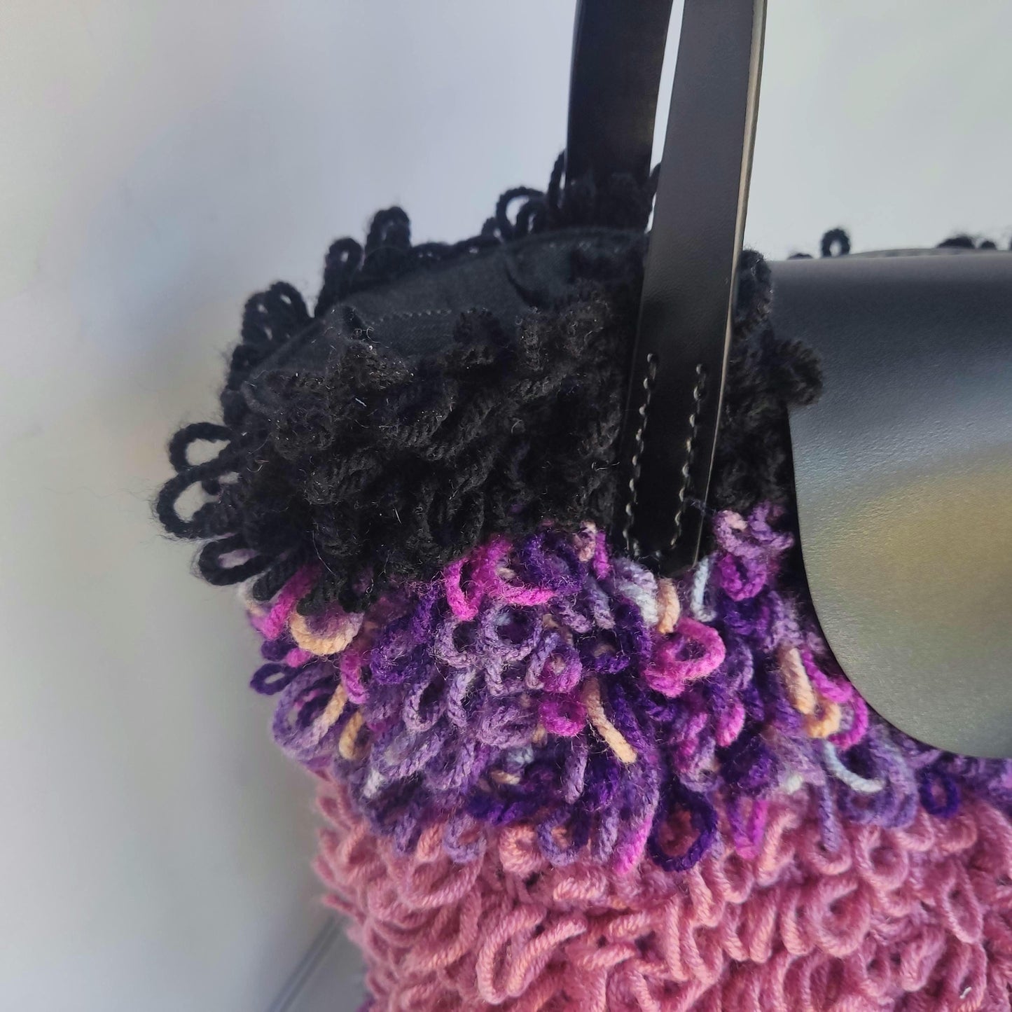 Crochet Tote Bag with Leather Handles and Two Purses