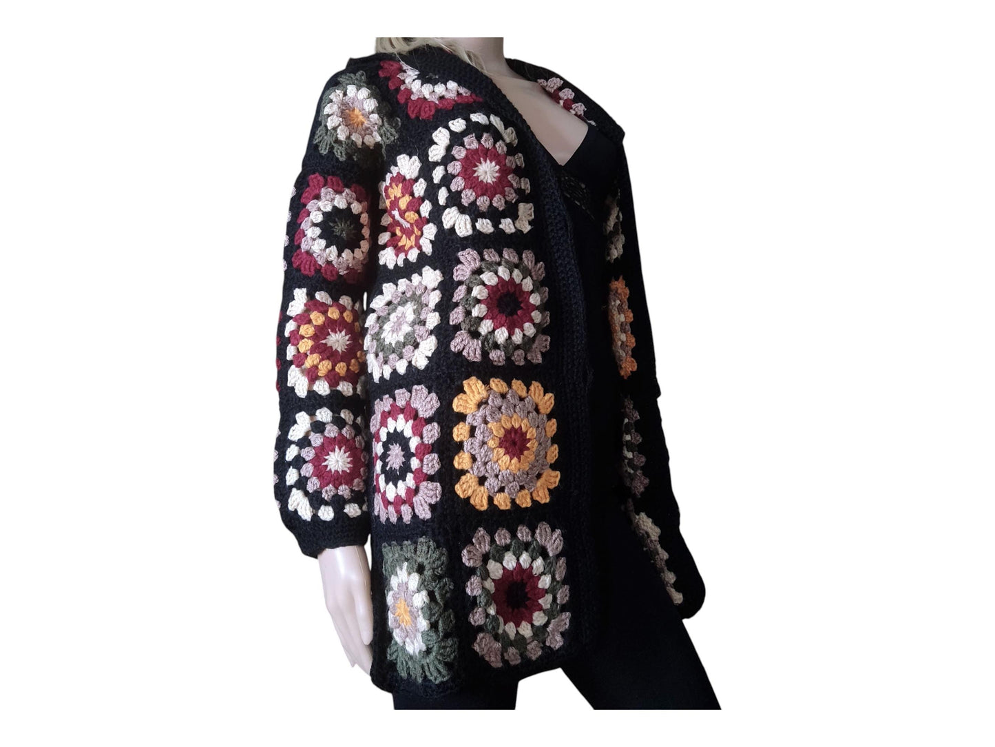 Granny Square Crochet Cardigan - Multicoloured Boho Jacket for Women