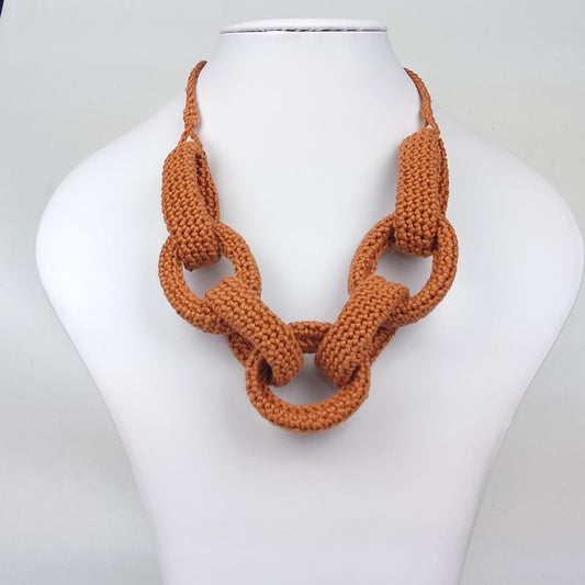 Rust Orange Chunky Crochet Statement Necklace - Handmade Braided Cotton Fall Winter Jewelry