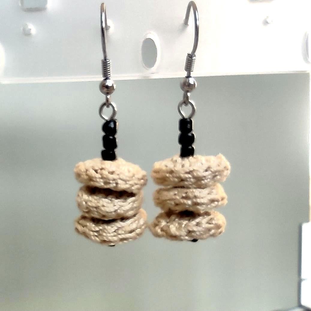 Beige  Crochet Drop Earrings: Beaded Microcrochet Cotton Jewelry