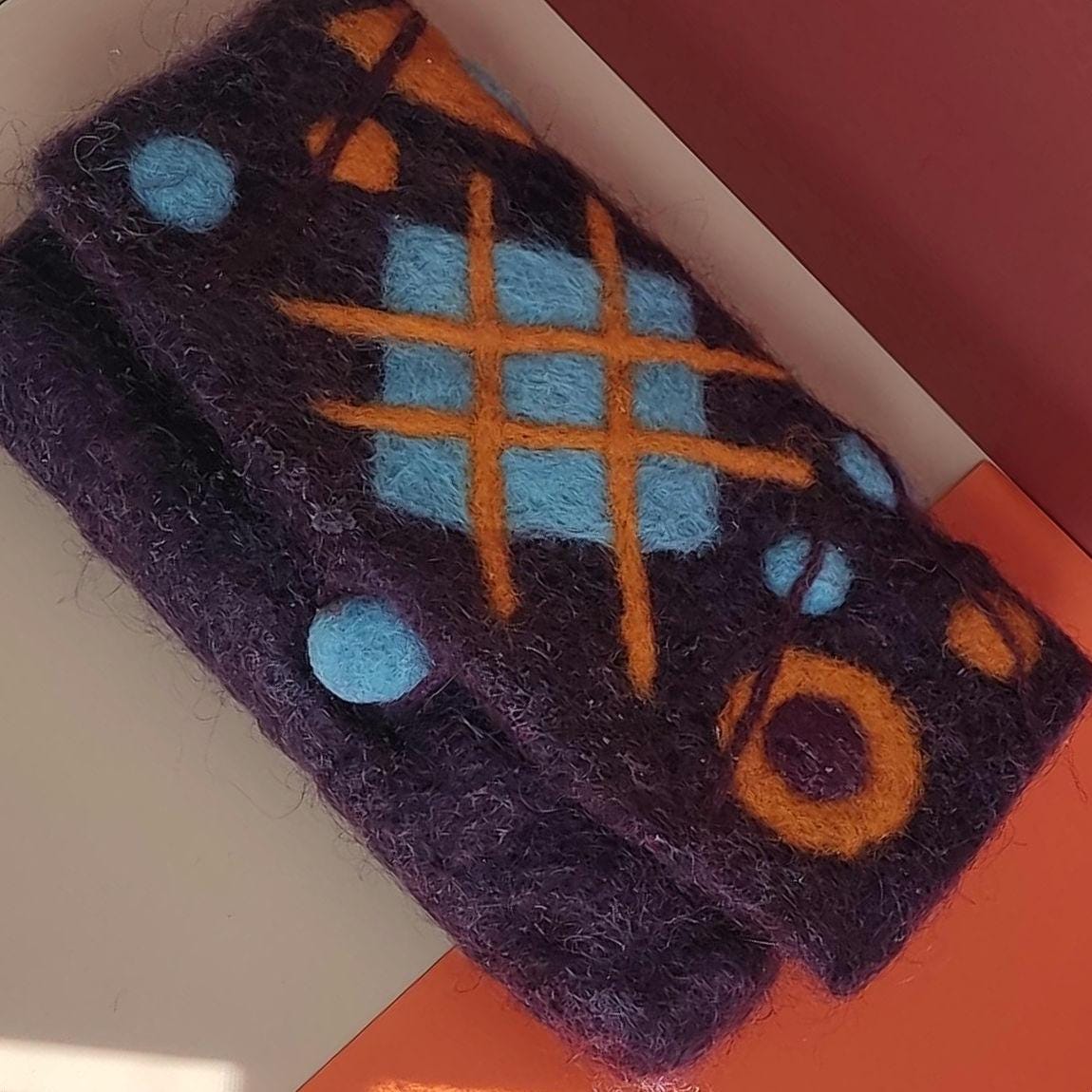 Felt Purse: Needle Felted Wallet Sunglasses Holder with Felted Button