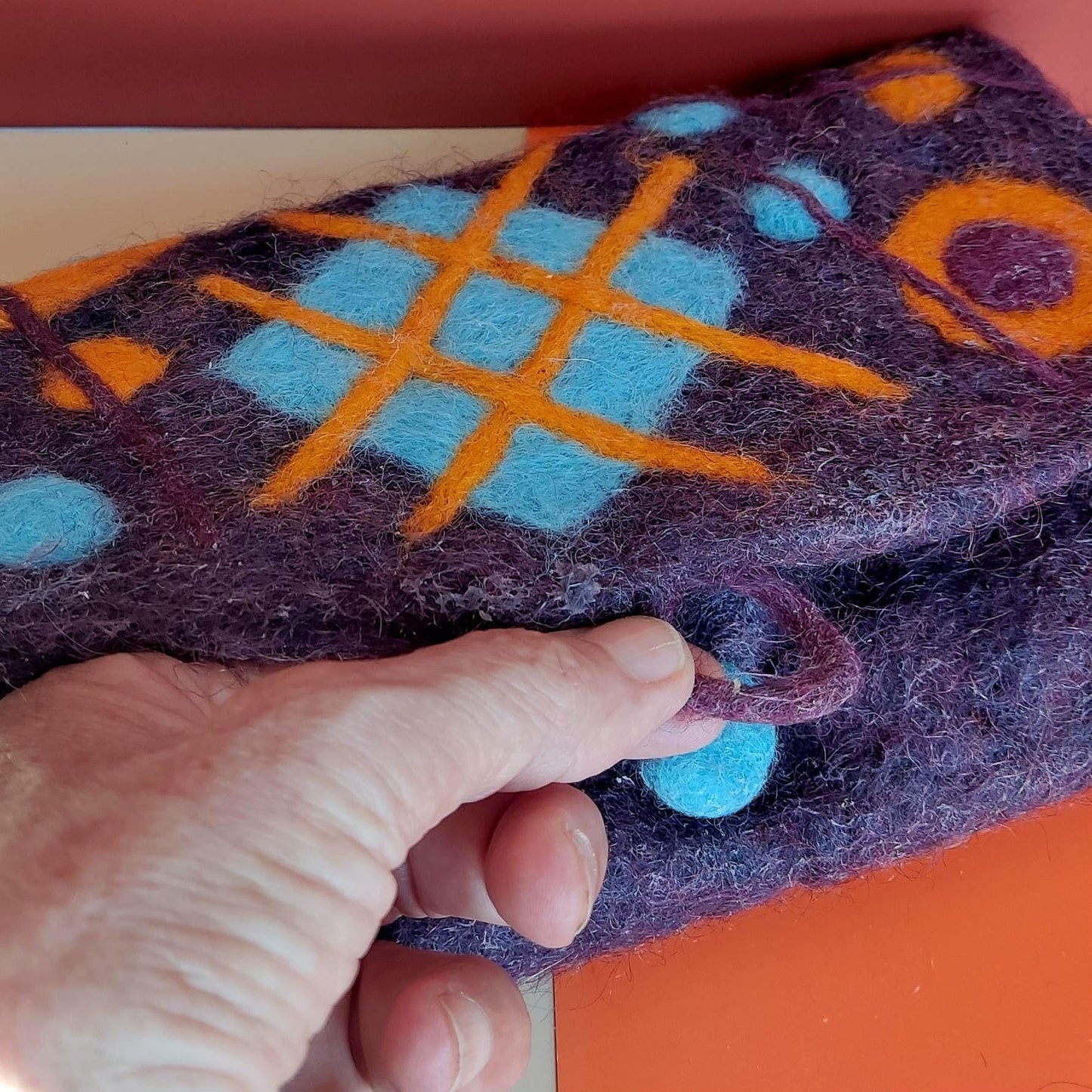 Felt Purse: Needle Felted Wallet Sunglasses Holder with Felted Button