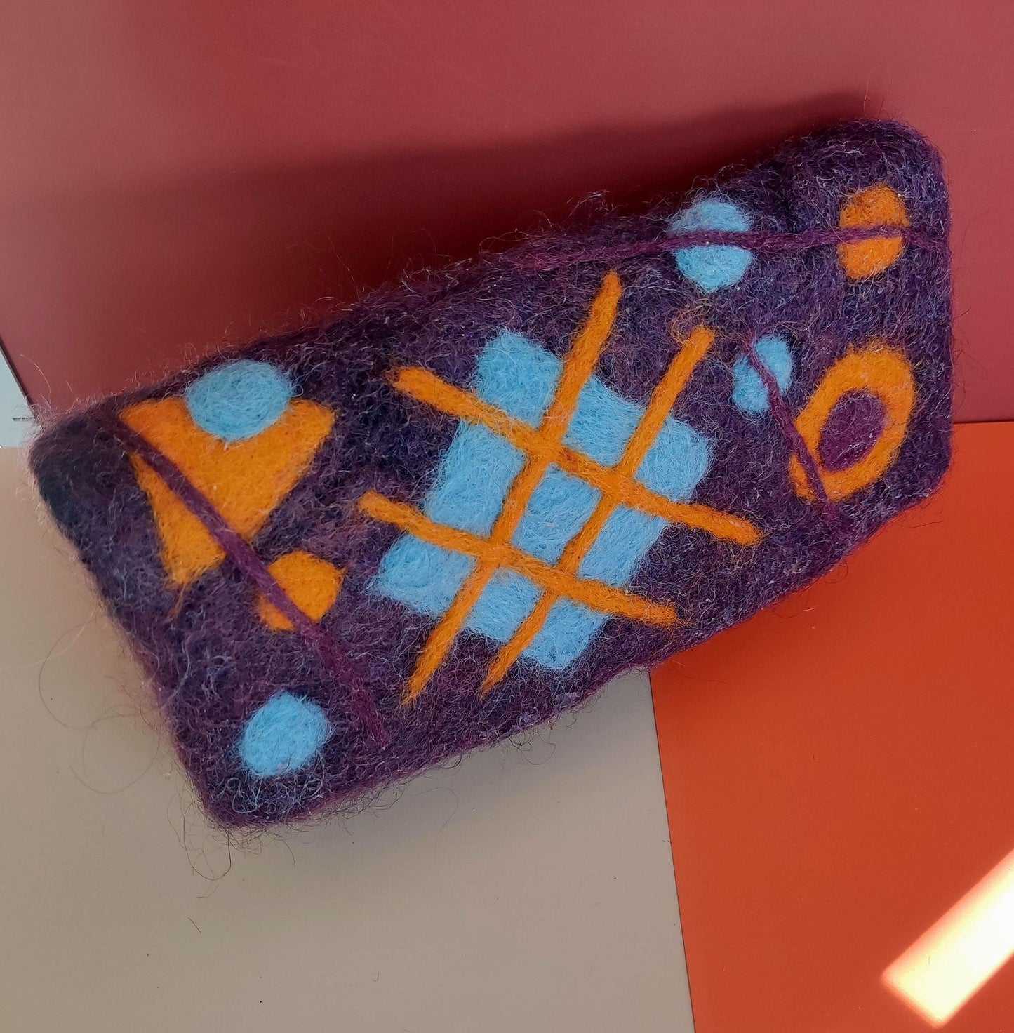 Felt Purse: Needle Felted Wallet Sunglasses Holder with Felted Button