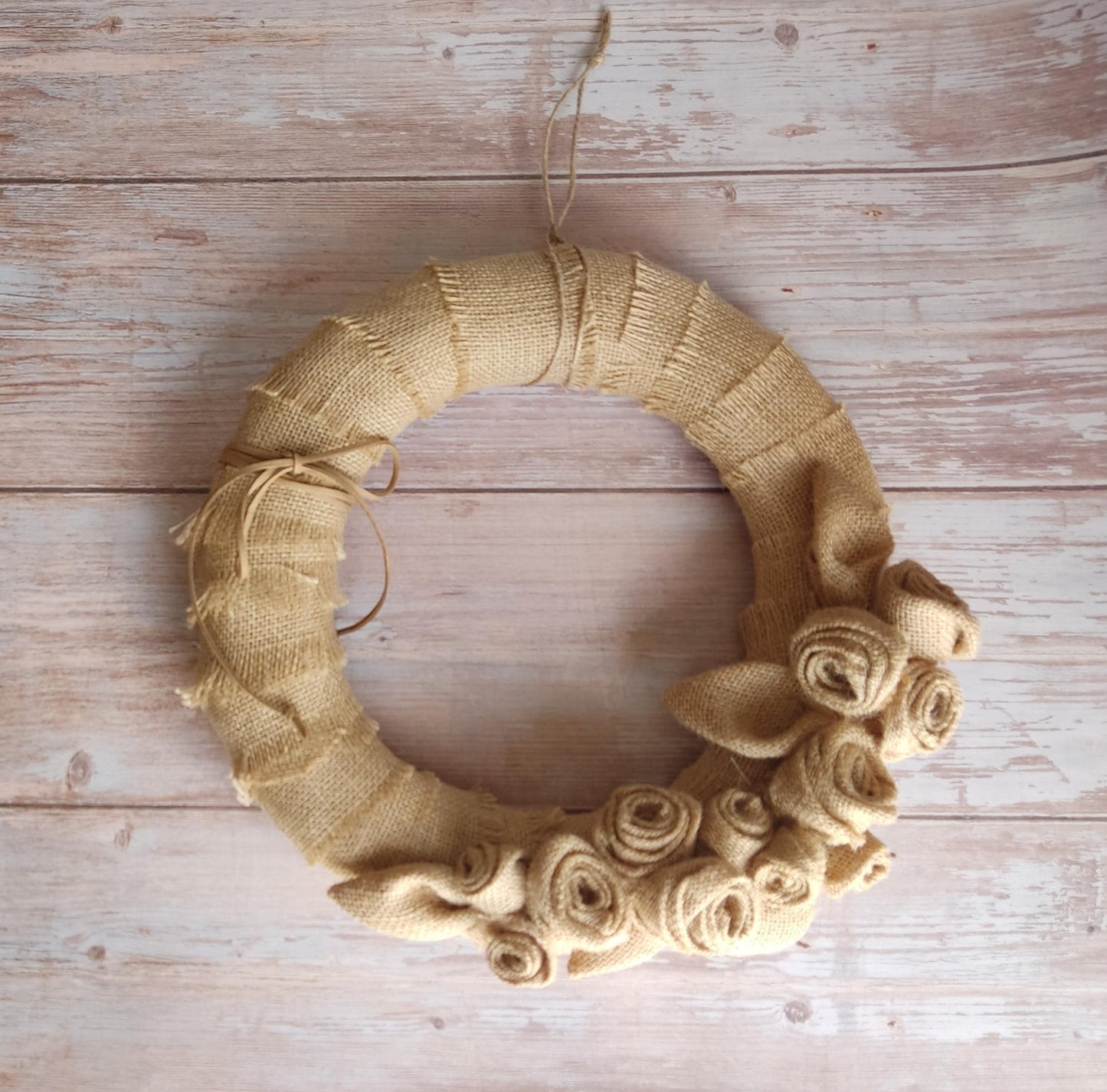 Autumn Burlap Rose Wreath: Handmade Fall Door Decor in Orange & Burgundy