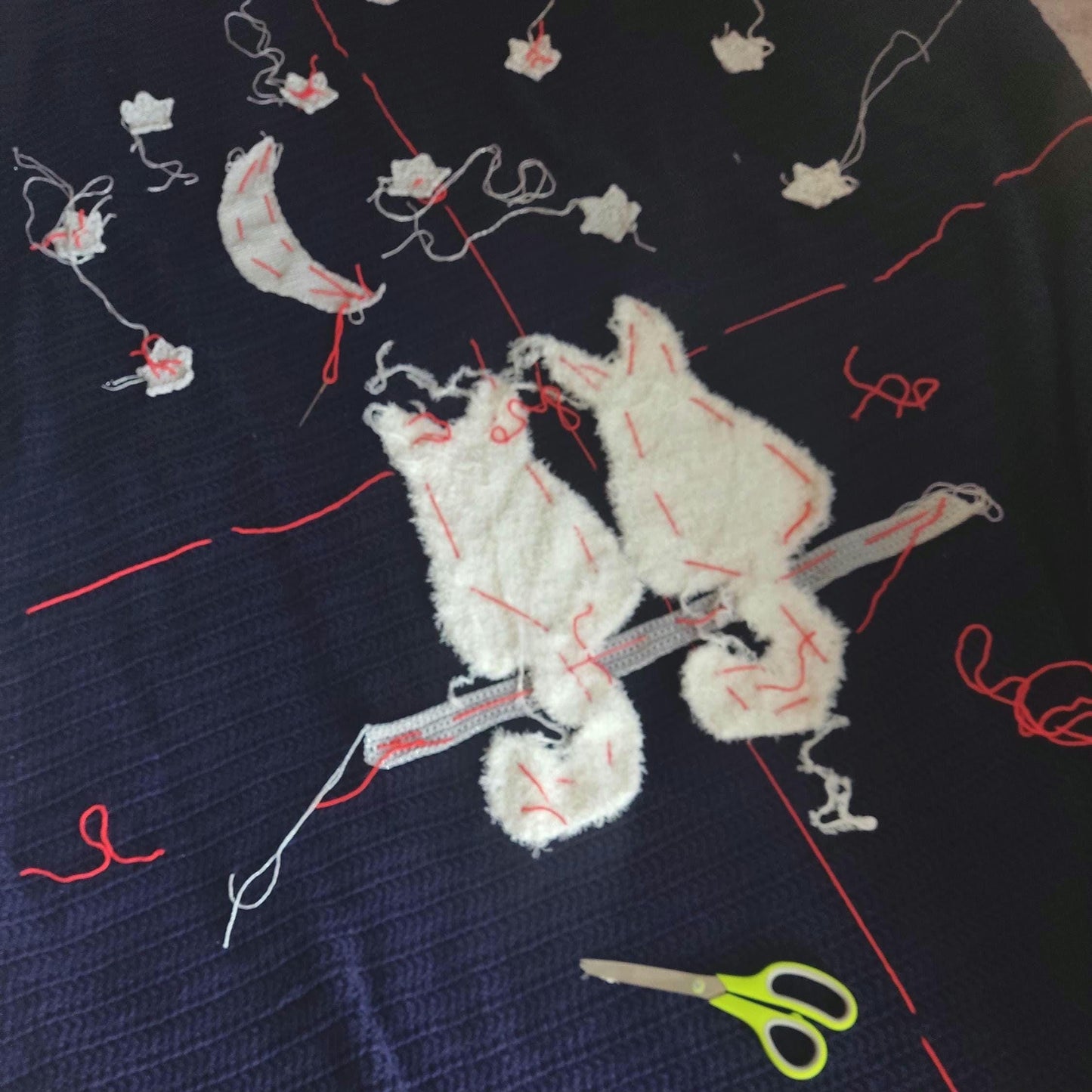 Cat Crochet Throw Blanket - Midnight Blue Moon Stars White Cats Sofa Decor