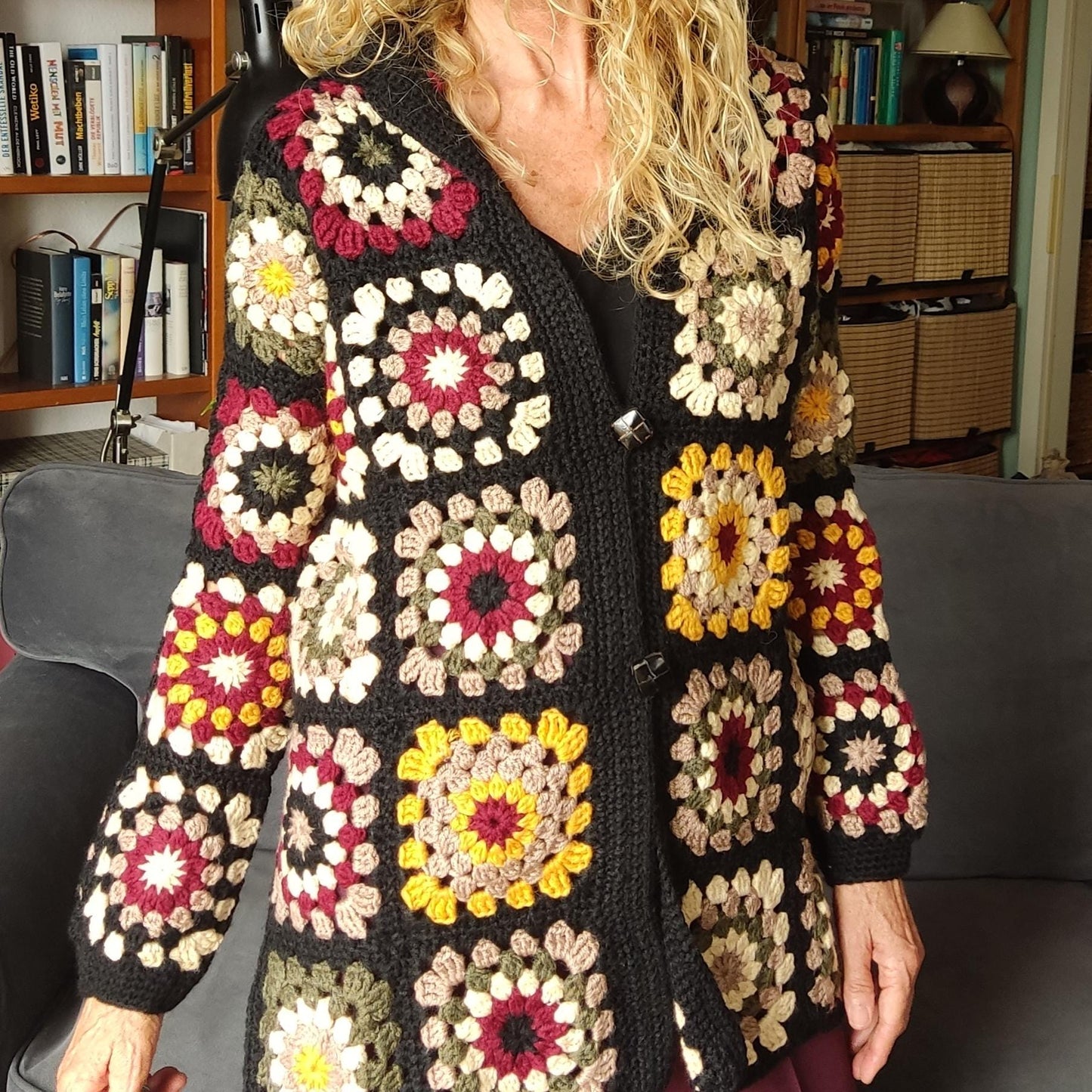 Granny Square Crochet Cardigan - Multicoloured Boho Jacket for Women
