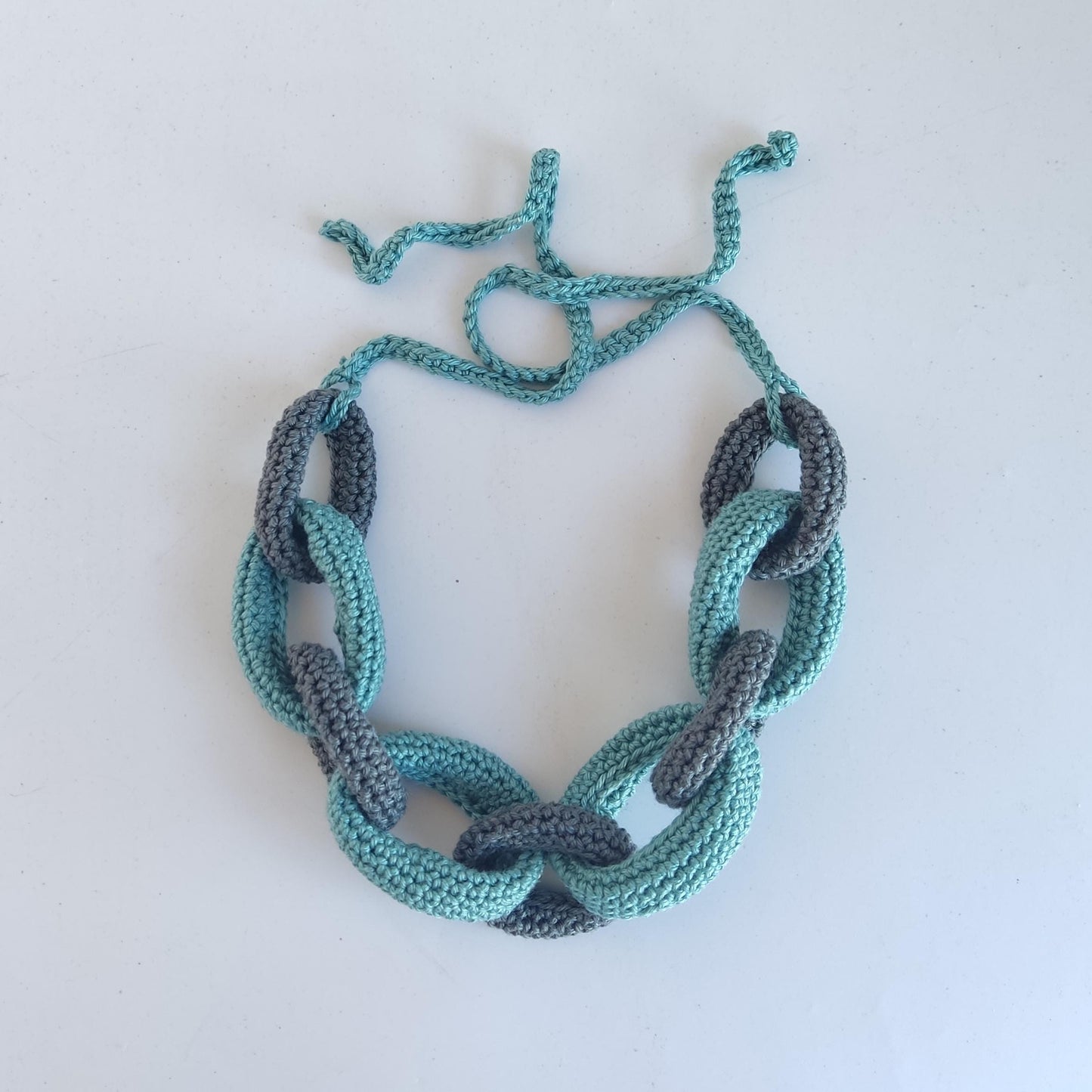 Brown & Beige Chunky Crochet Statement Necklace - Handmade Braided Cotton Chain Jewelry