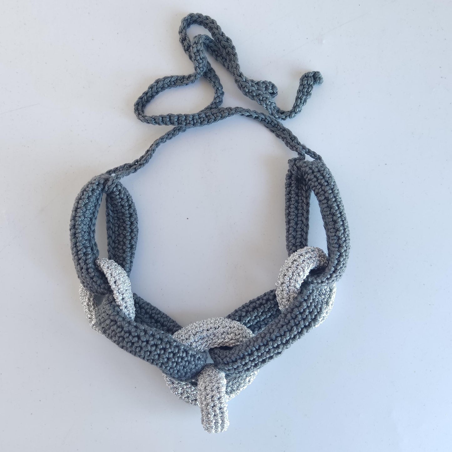 Brown & Beige Chunky Crochet Statement Necklace - Handmade Braided Cotton Chain Jewelry