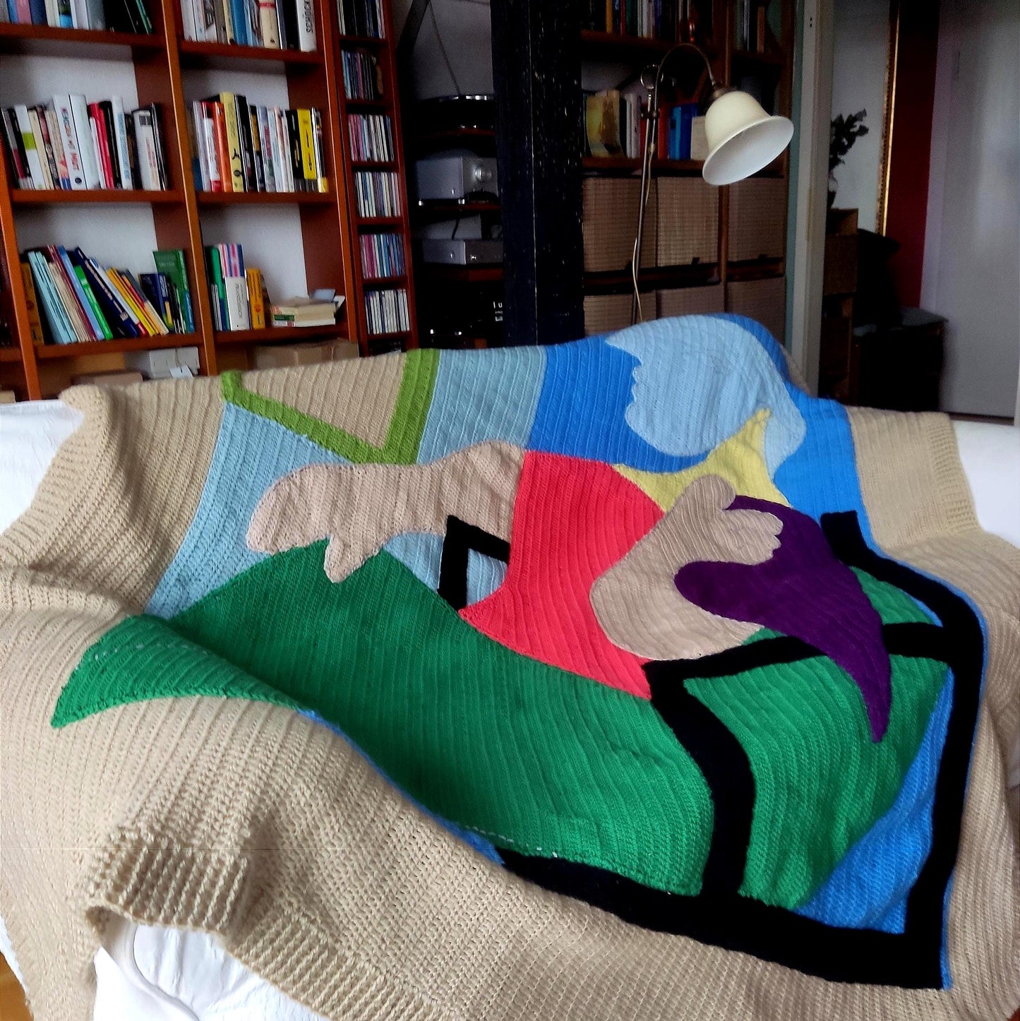 Picasso Inspired Crochet Throw Blanket - Cubist Art Sofa Decor