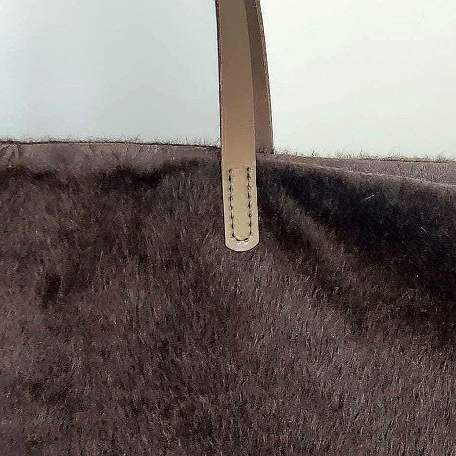 Faux Fur Tote Handbag - Brown Crochet Large Shoulder Bag