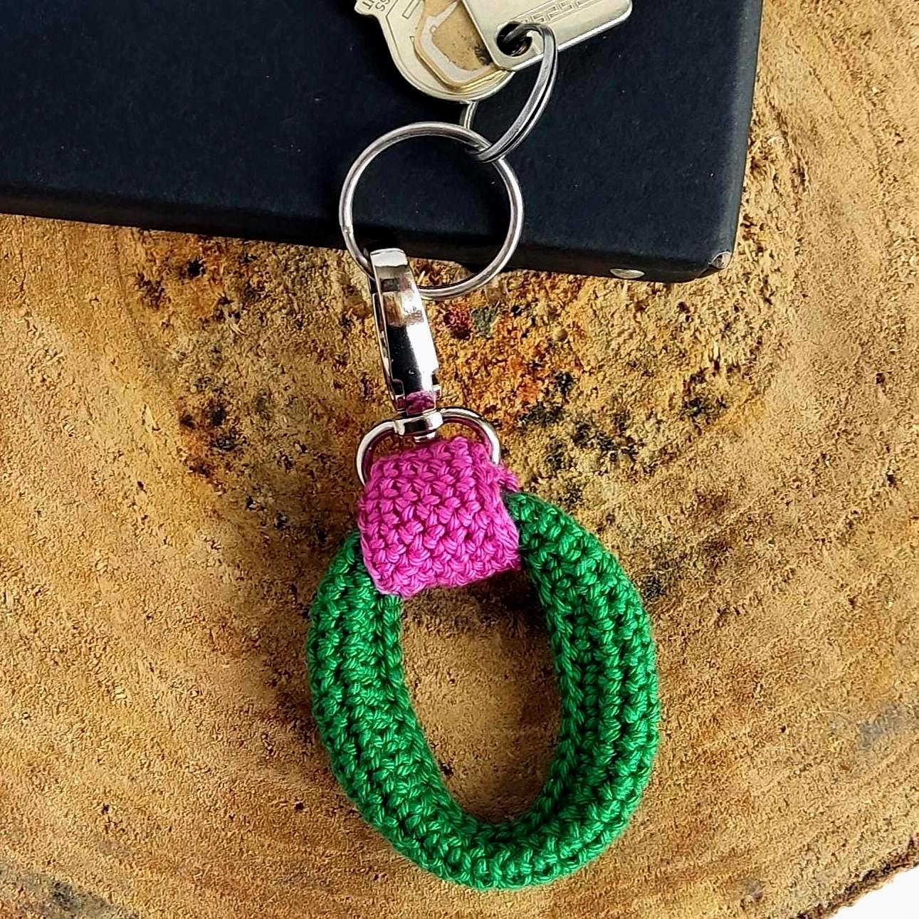 Crochet Keychain - Minimalist Car Keyring, Handbag Charm, Gift for Her & Him