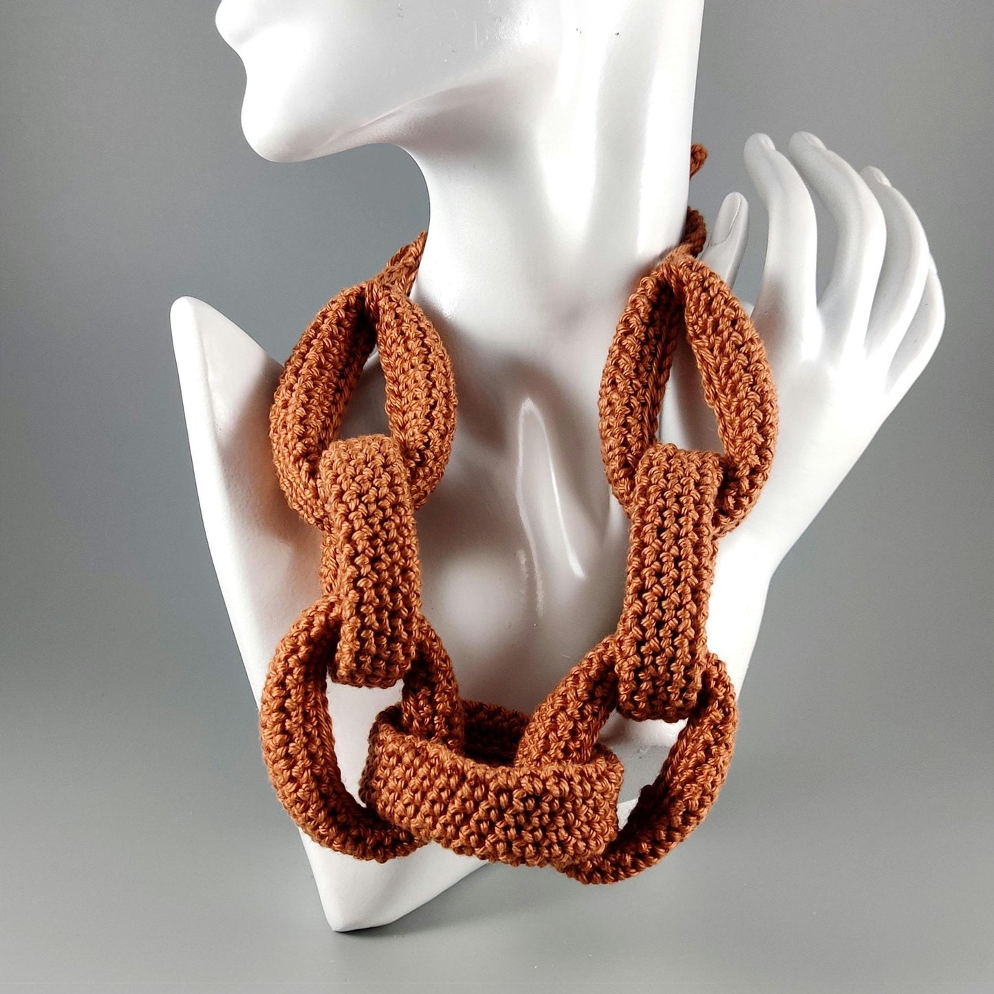 Black Chunky Braided Crochet Necklace - Handmade Cotton Statement Jewelry