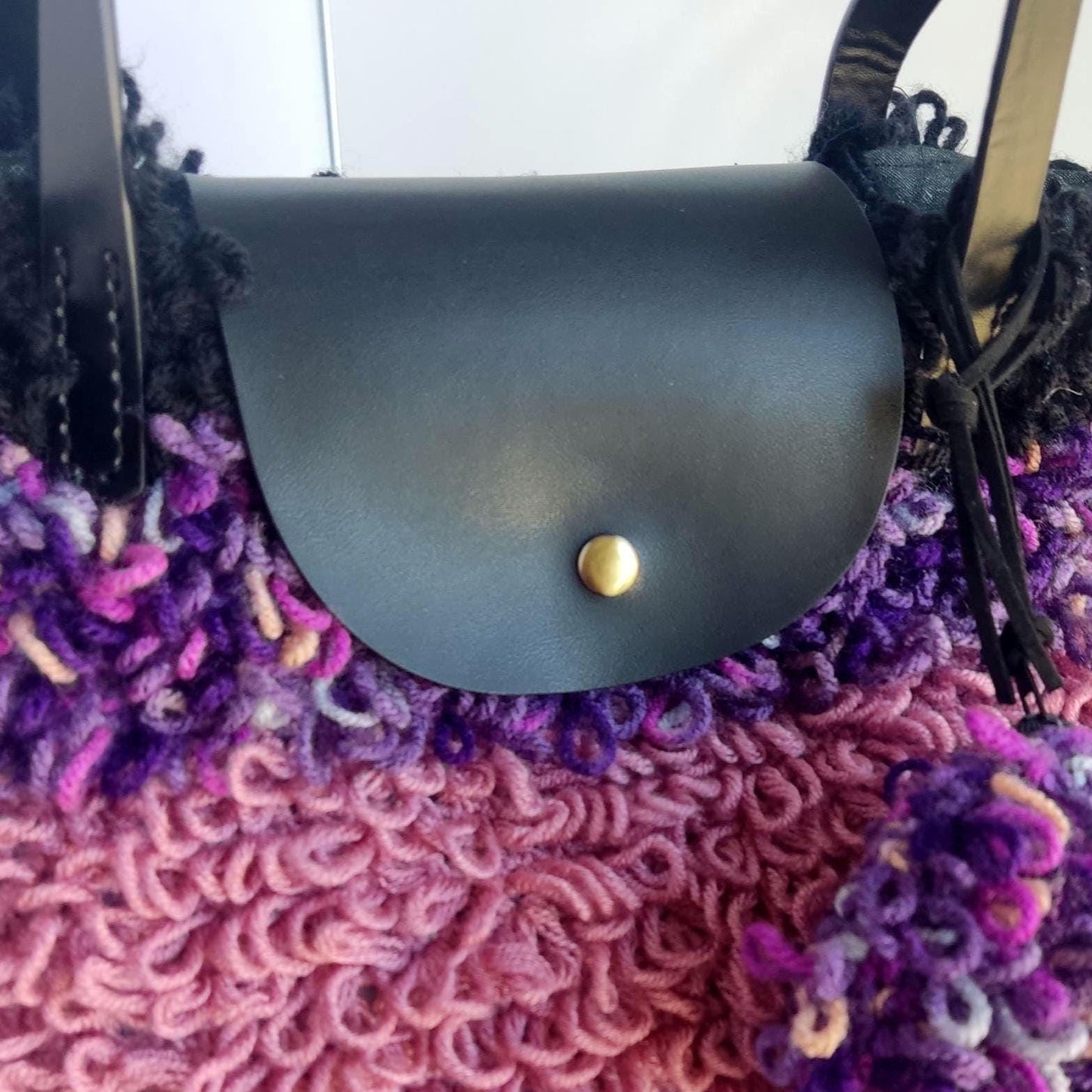 Crochet Tote Bag with Leather Handles and Two Purses