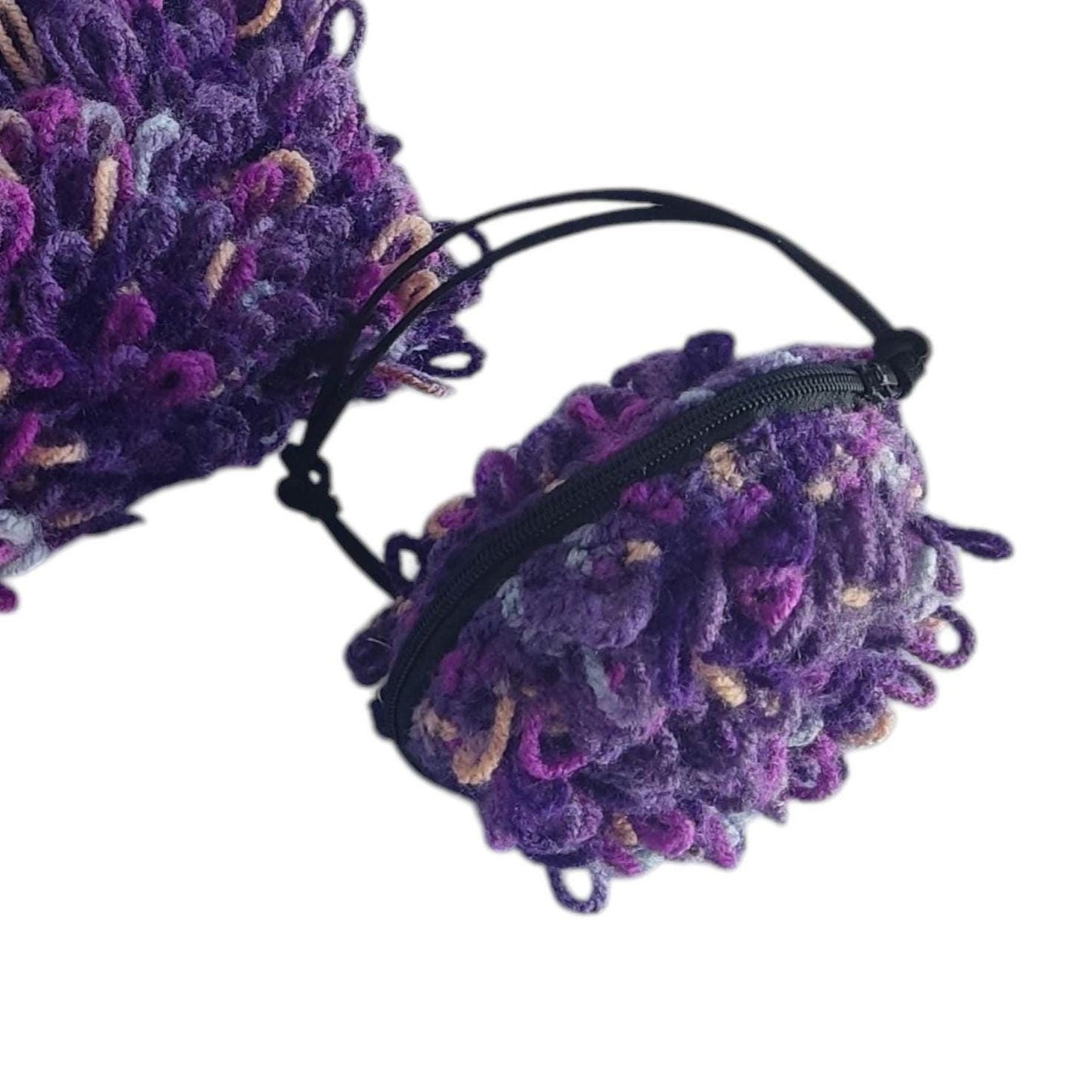 Crochet Tote Bag with Leather Handles and Two Purses