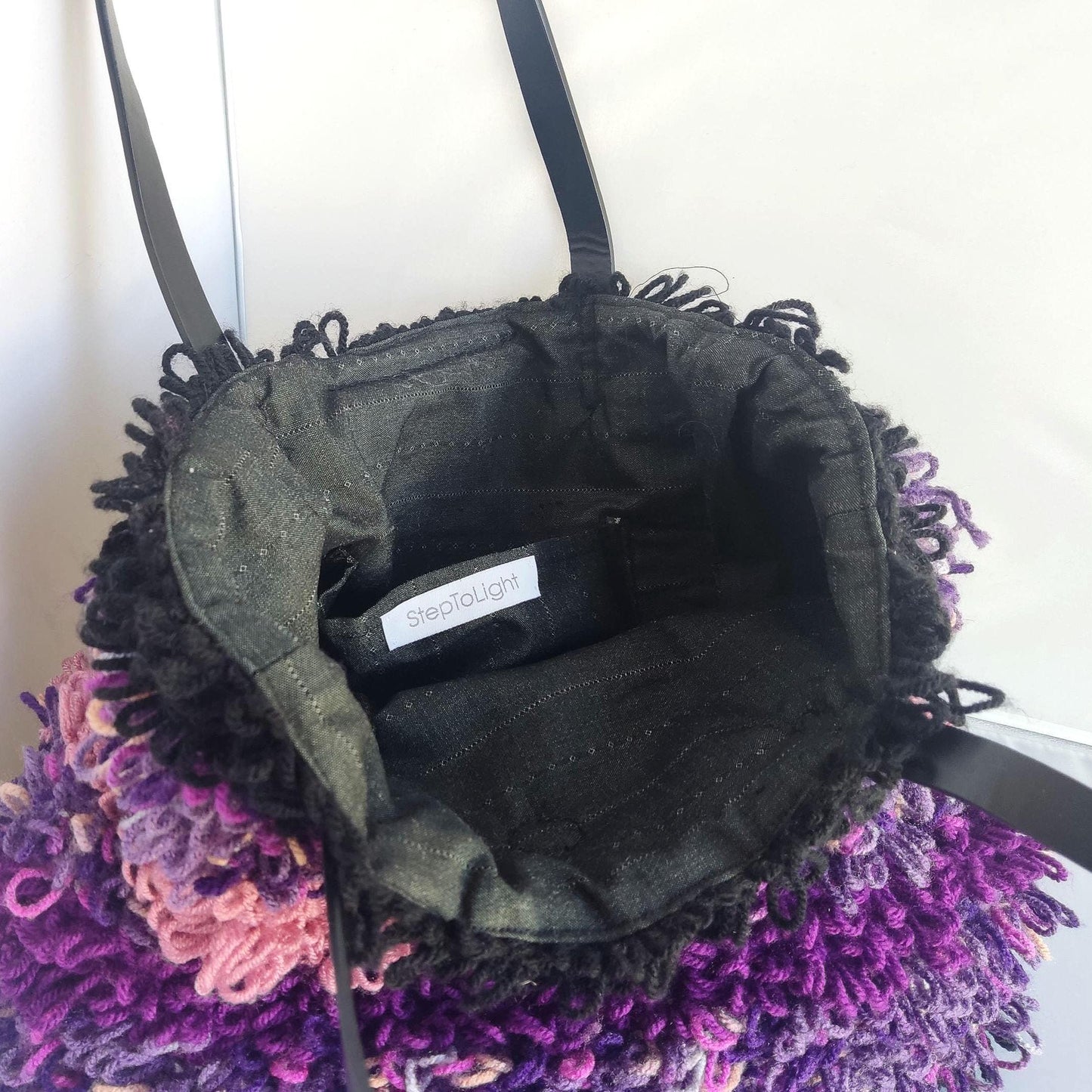 Crochet Tote Bag with Leather Handles and Two Purses